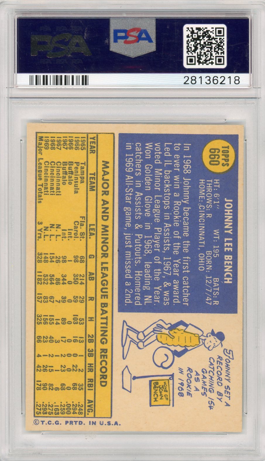 1970 Topps Johnny Bench #660 PSA 9