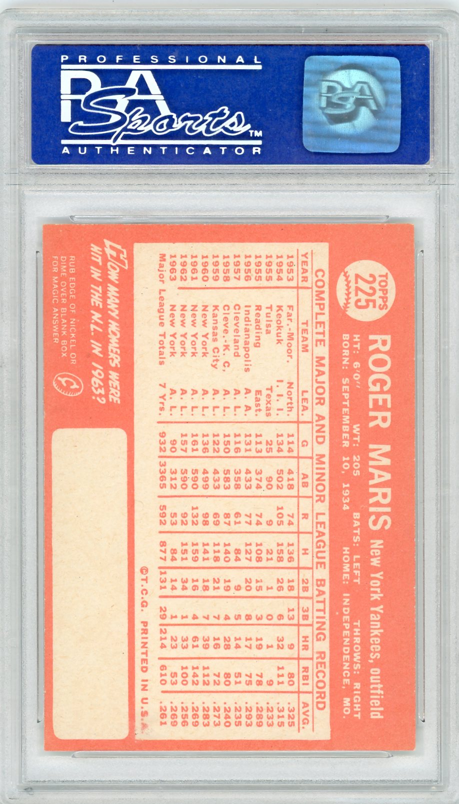 1964 Topps Roger Maris #225 PSA 9