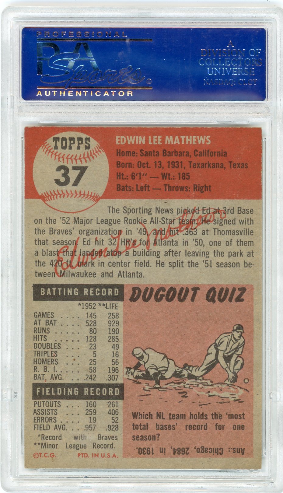 1953 Topps Ed Mathews #37 PSA 7