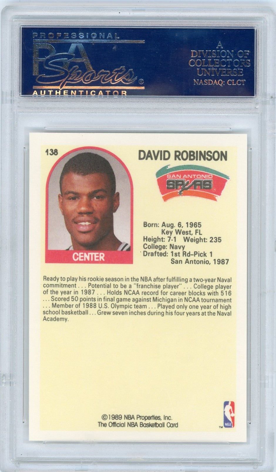 1989 Hoops David Robinson #138 PSA 10