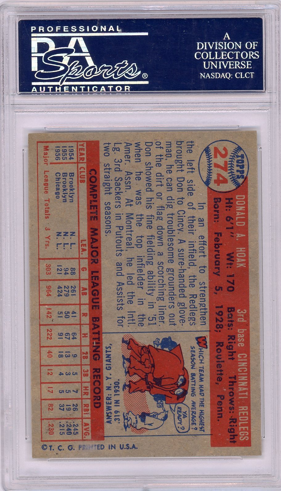 1957 Topps Don Hoak #274 PSA 7