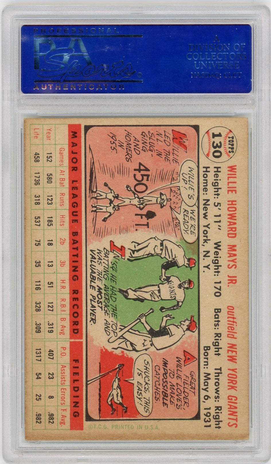 1956 Topps Willie Mays #130 Gray Back PSA 6