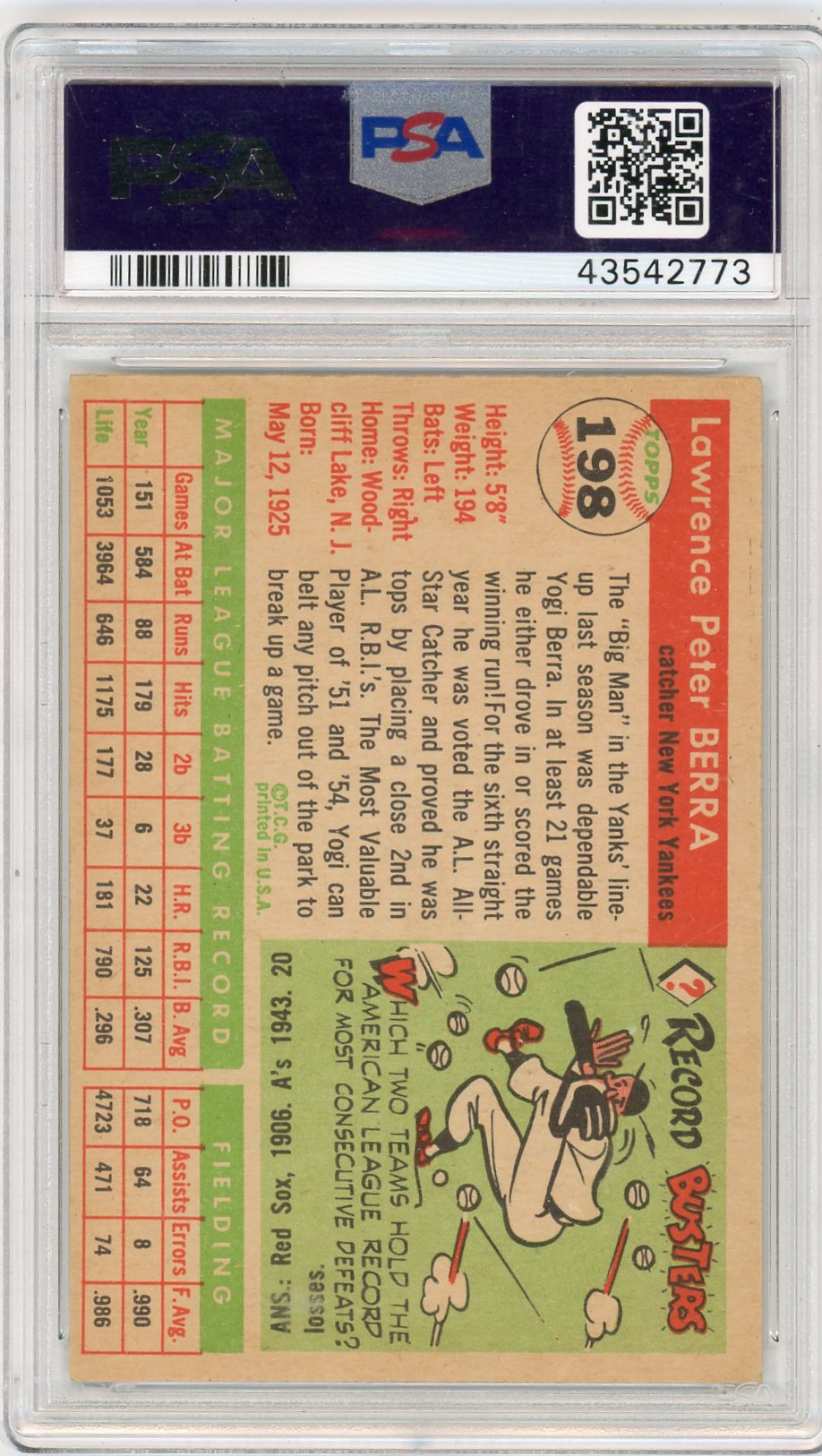 1955 Topps Yogi Berra #198 PSA 7