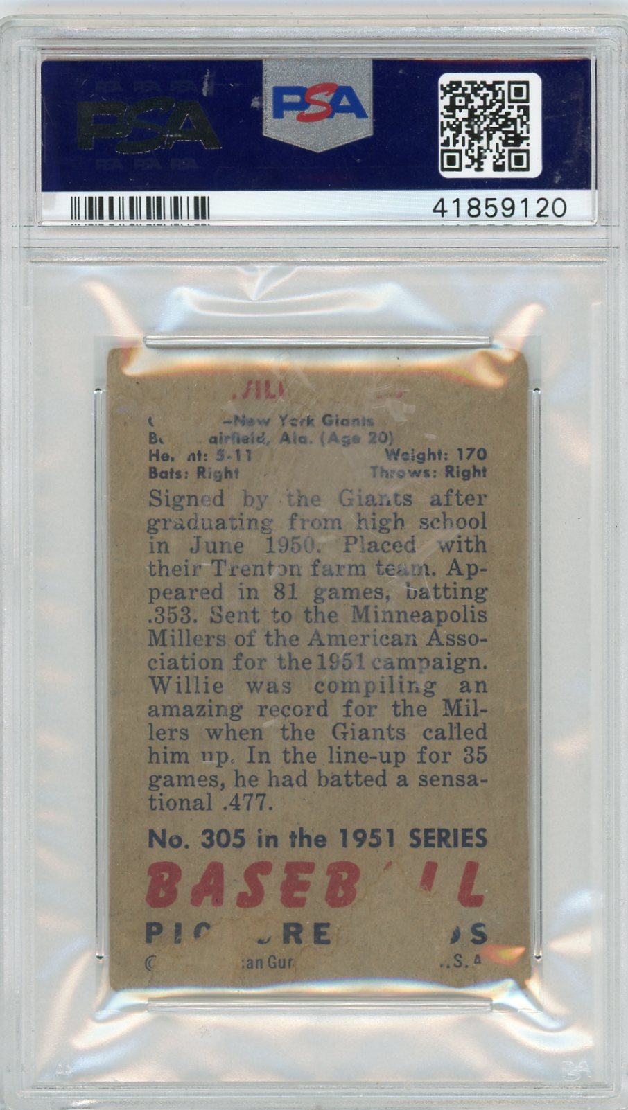 1951 Bowman Willie Mays #305 PSA 1