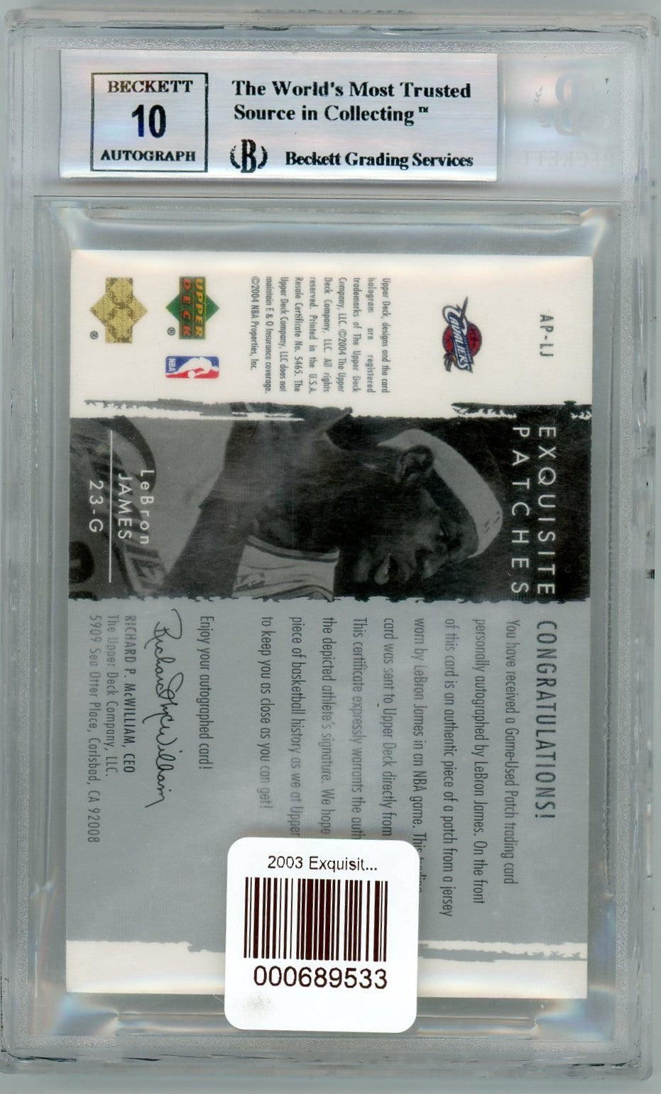 2003 Exquisite Collection Patches Autographs LeBron James #LJ BGS 9 Auto 10