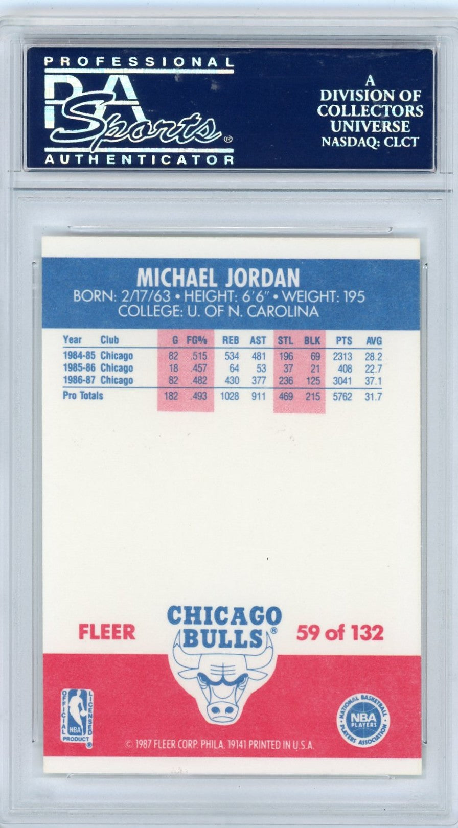 1987 Fleer Michael Jordan #59 PSA 9 Oc