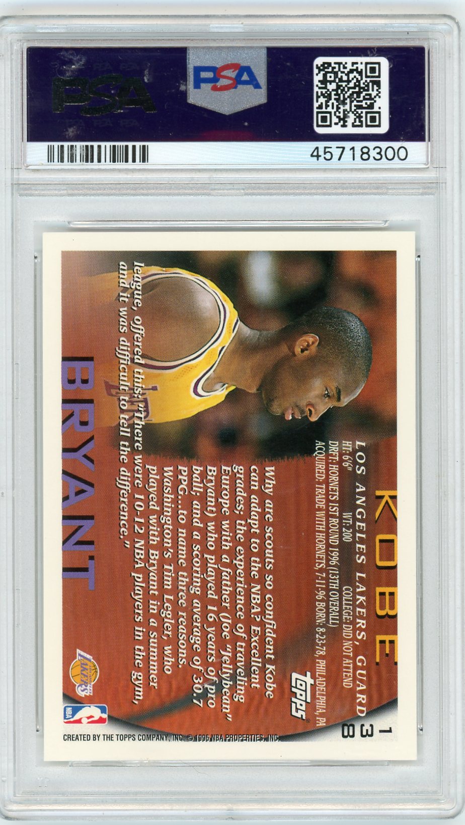 1996 Topps Kobe Bryant #138 PSA 10
