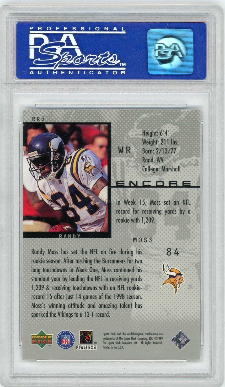 1998 Upper Deck Encore Superstar Encore Randy Moss #RR5 PSA 10