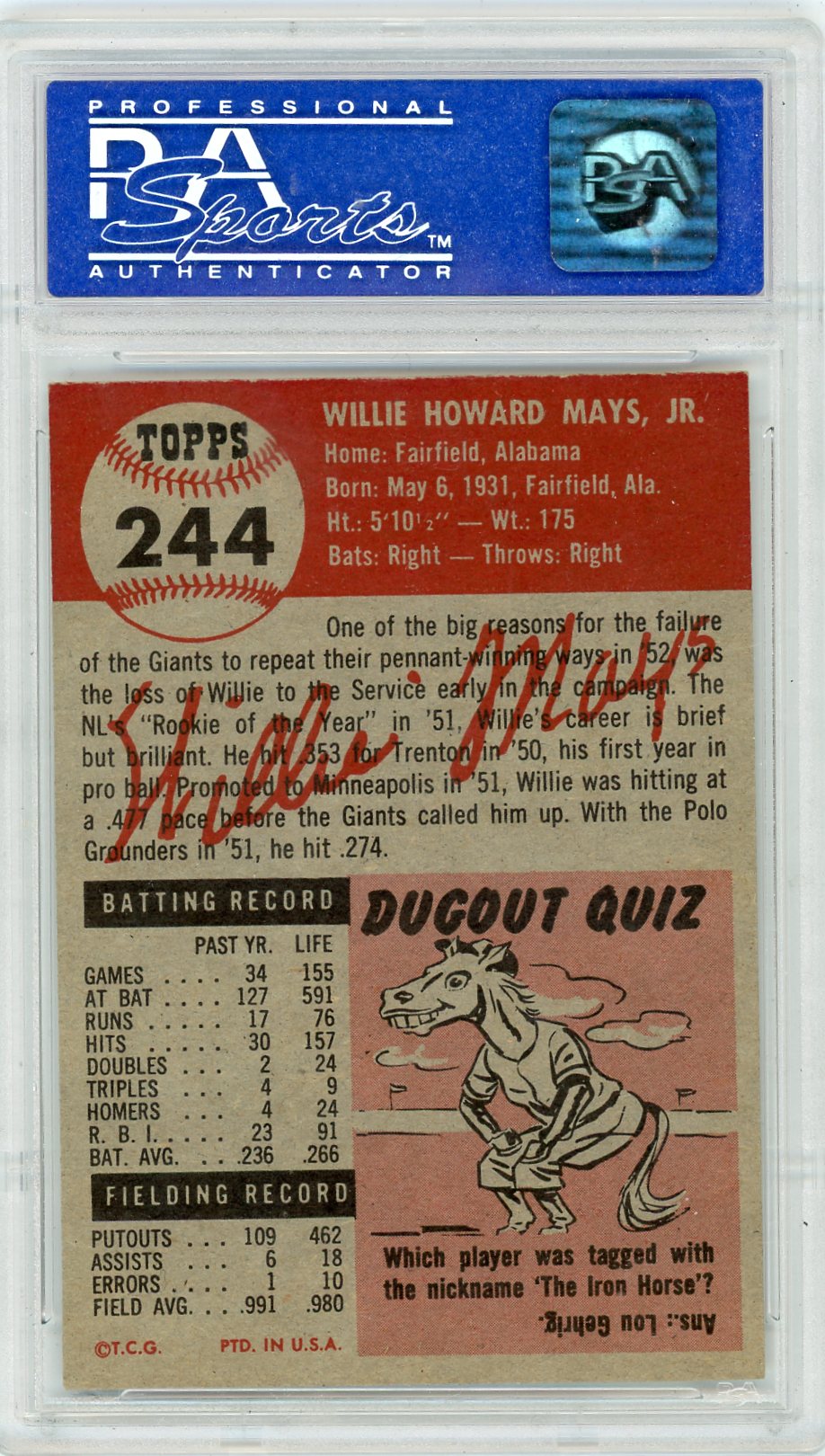 1953 Topps Willie Mays #244 PSA 7