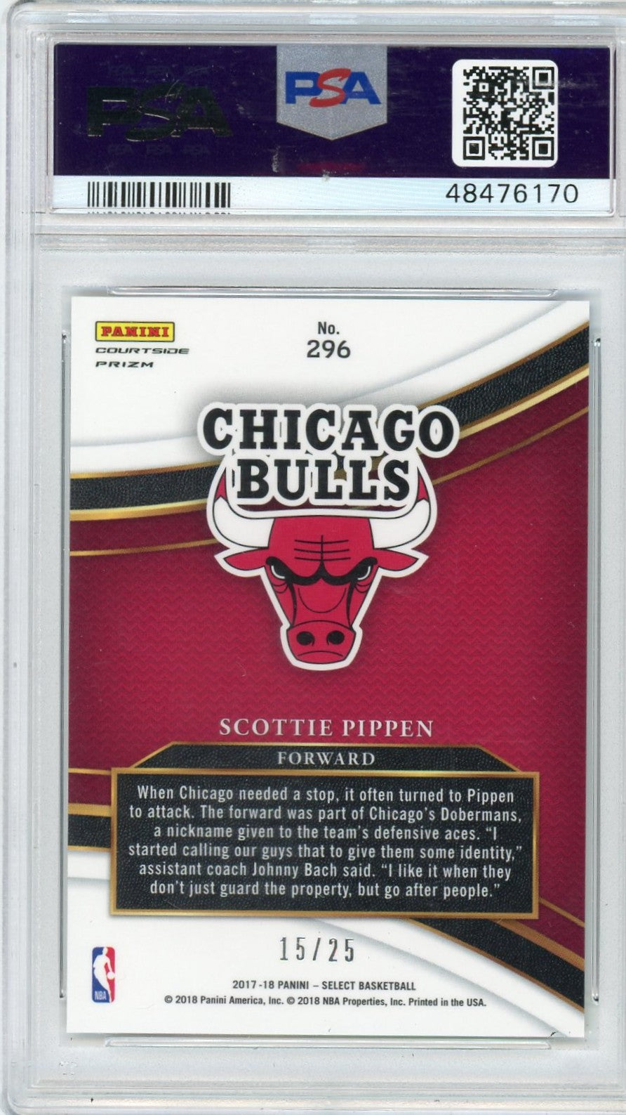 2017 Panini Select Scottie Pippen #296 Tie Dye Prizm PSA 10