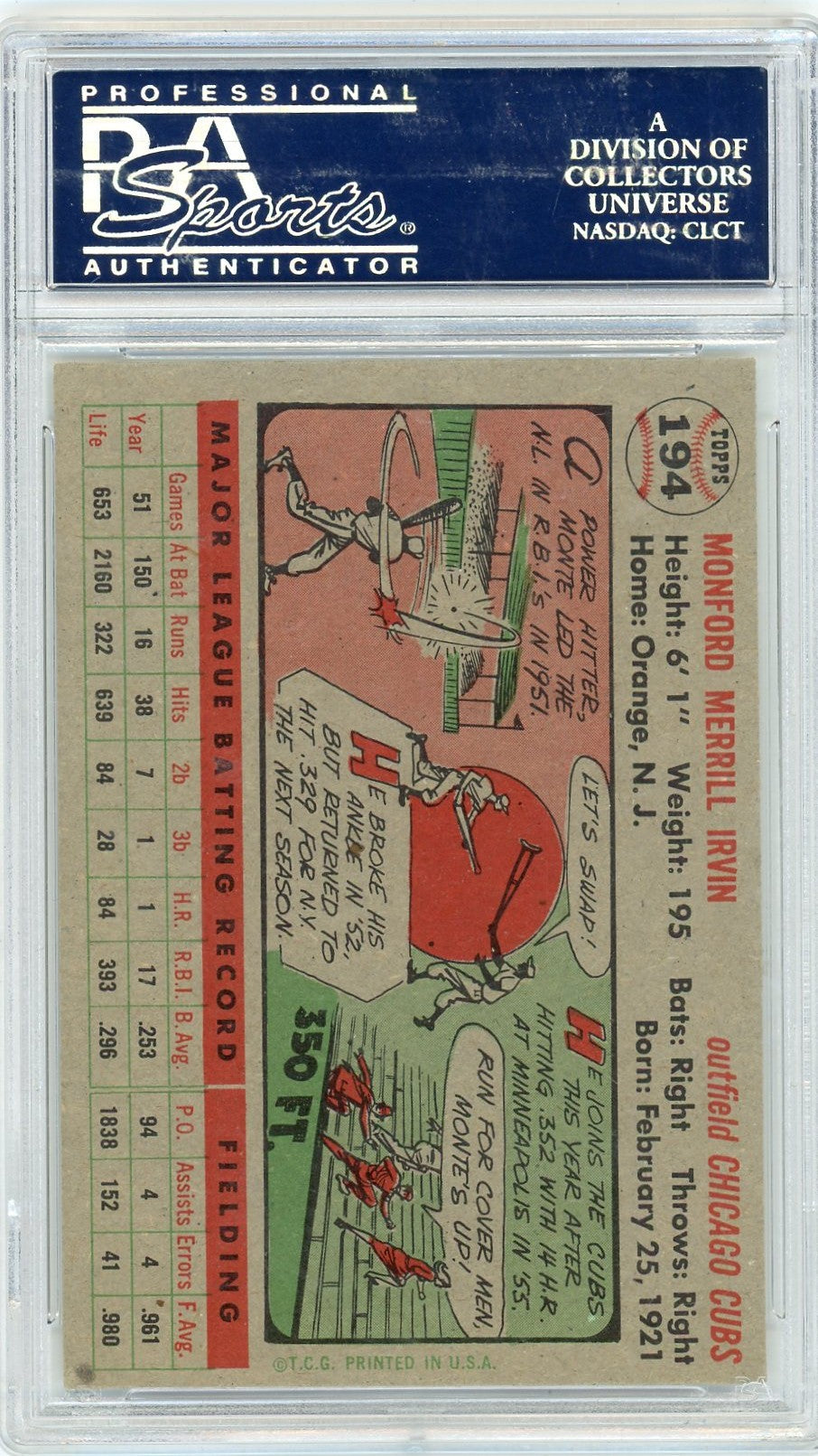 1956 Topps Monte Irvin #194 PSA 7