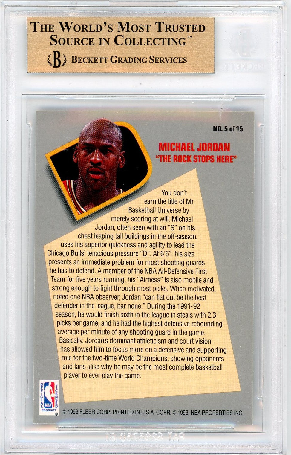 1992 Fleer Total D Michael Jordan #5 BGS 9.5