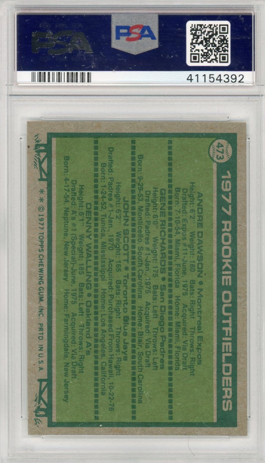 1977 Topps Rookie Outfielders #473 PSA 9