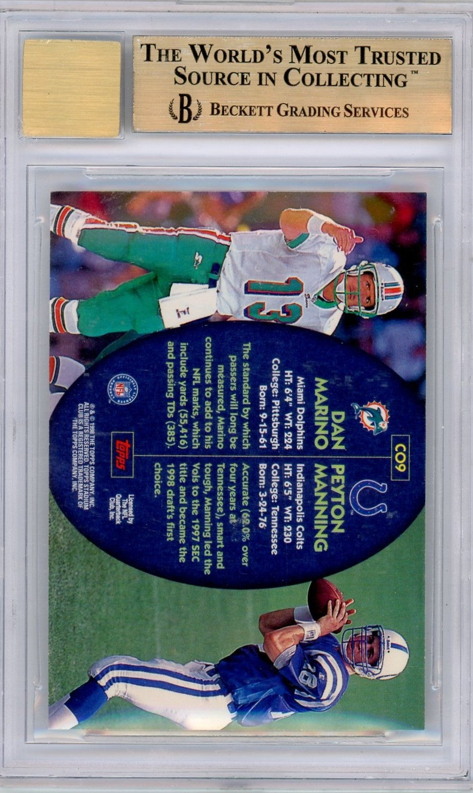 1998 Stadium Club Co-Signers Dan Marino Peyton Manning #CO9 BGS 9.5 /Dan Auto 10