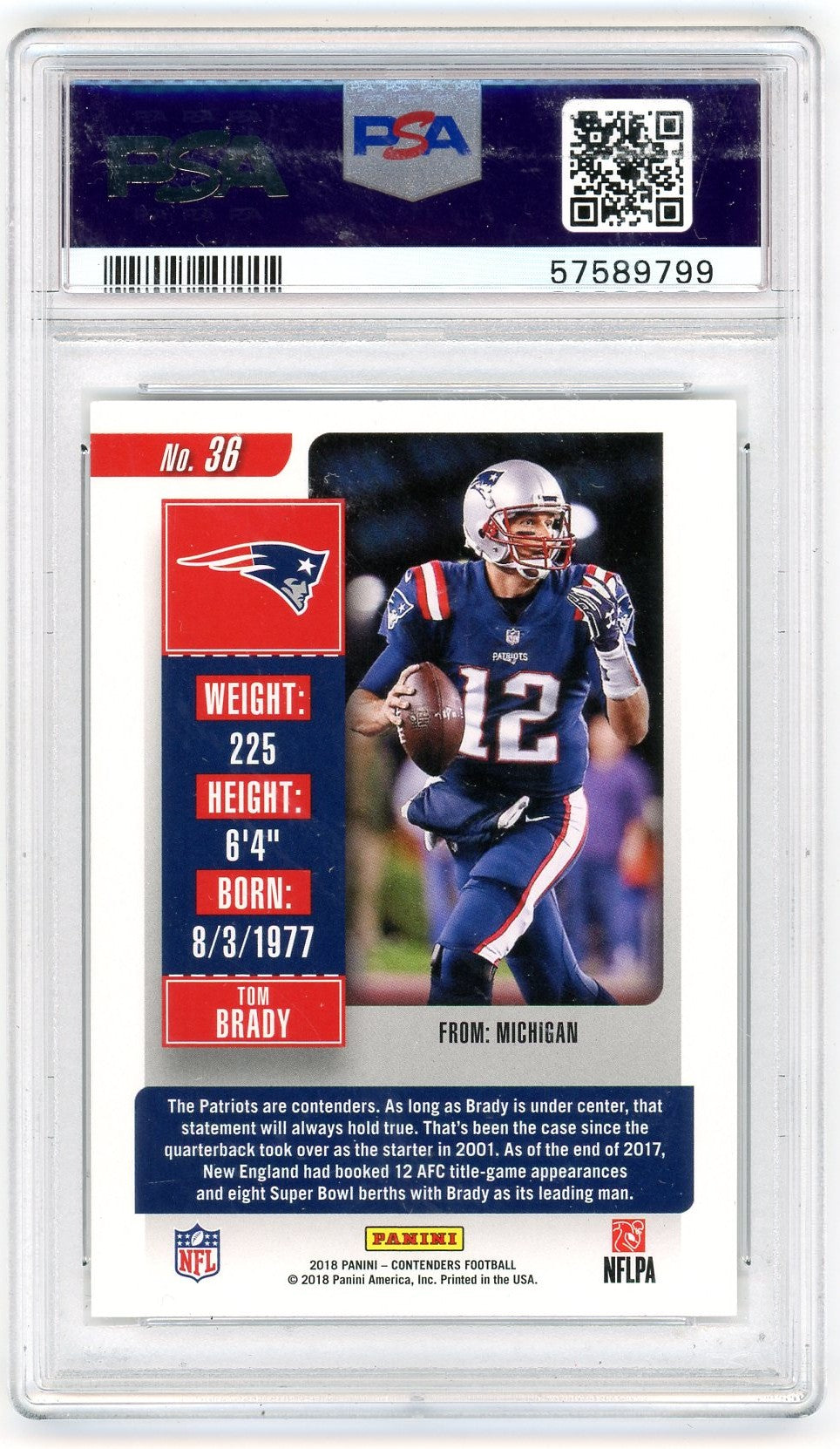 2018 Panini Contenders Tom Brady #36 PSA 10