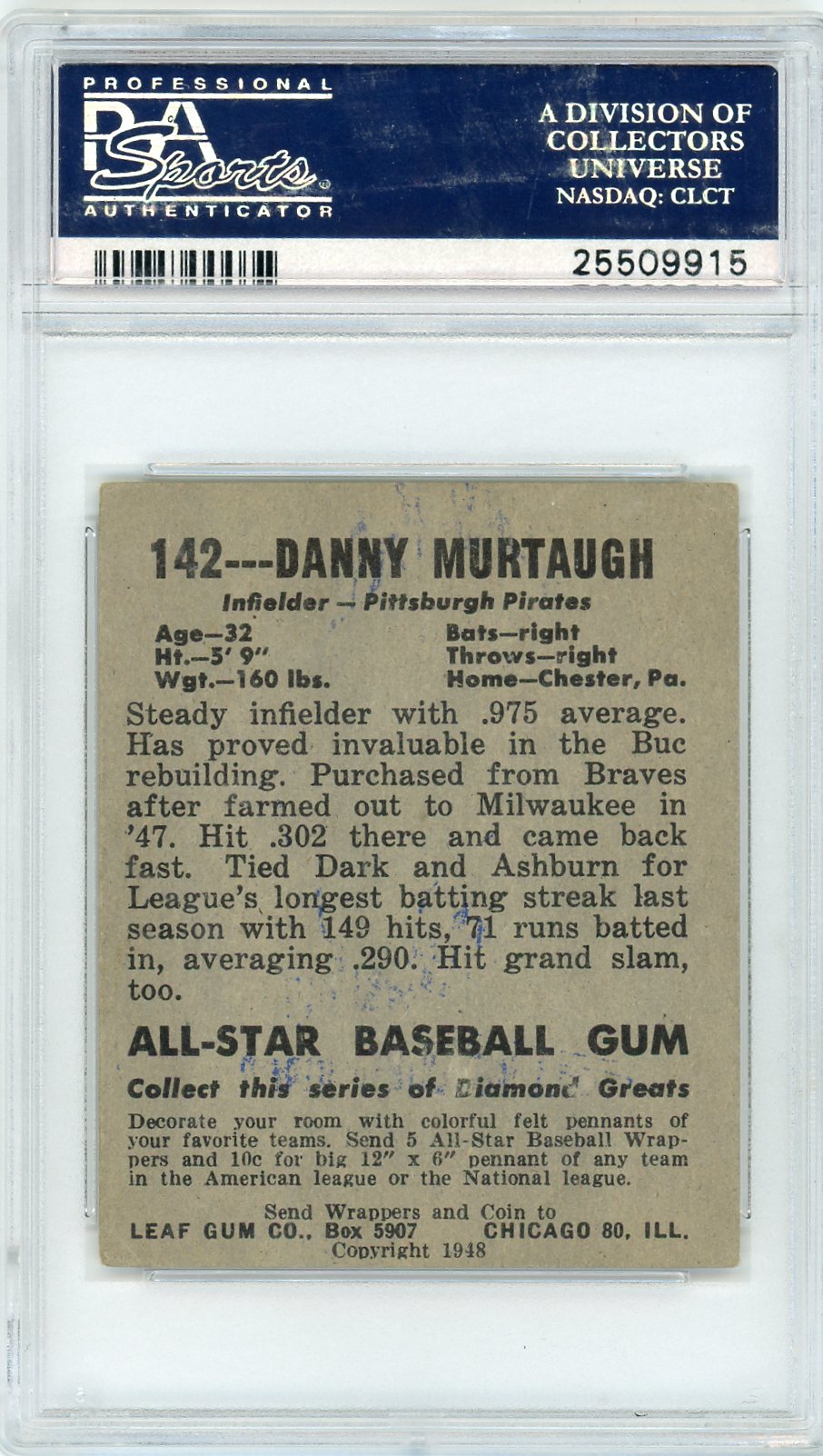 1948 Leaf Danny Murtaugh #142 PSA 4