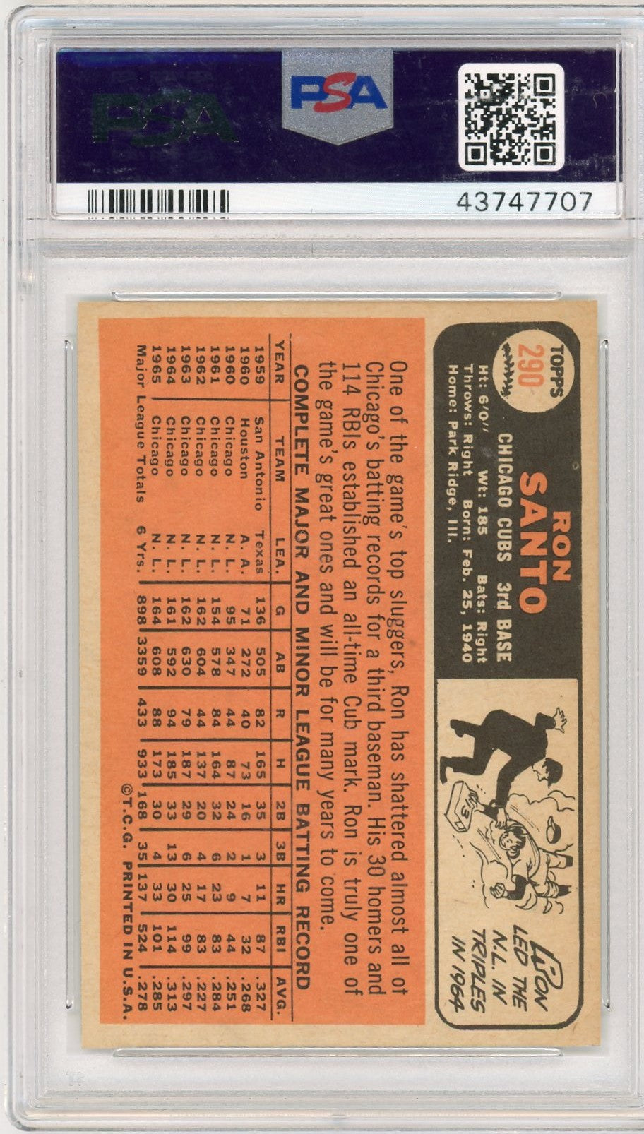 1966 Topps Ron Santo #290 PSA 9