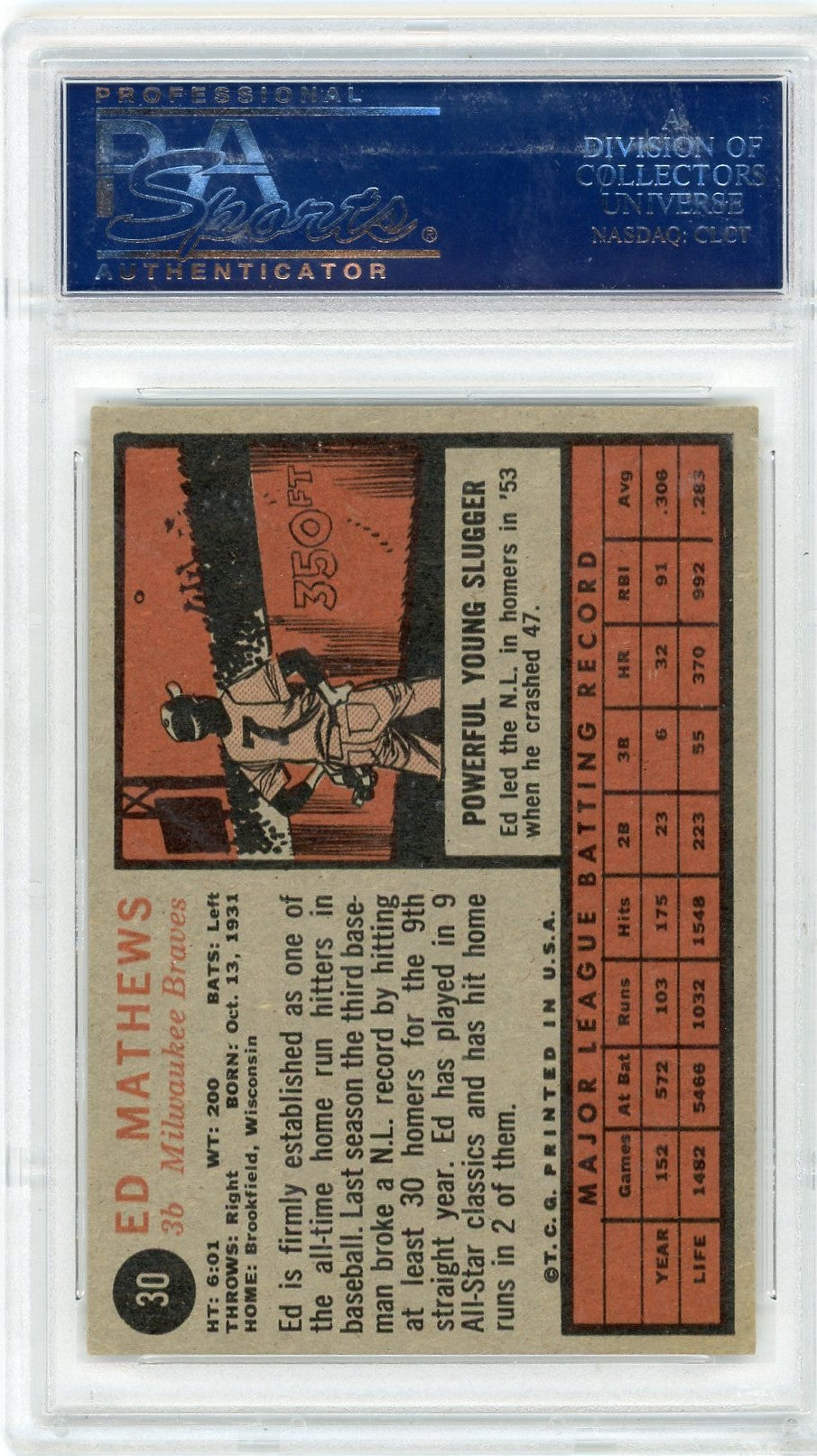 1962 Topps Ed Mathews #30 PSA 6