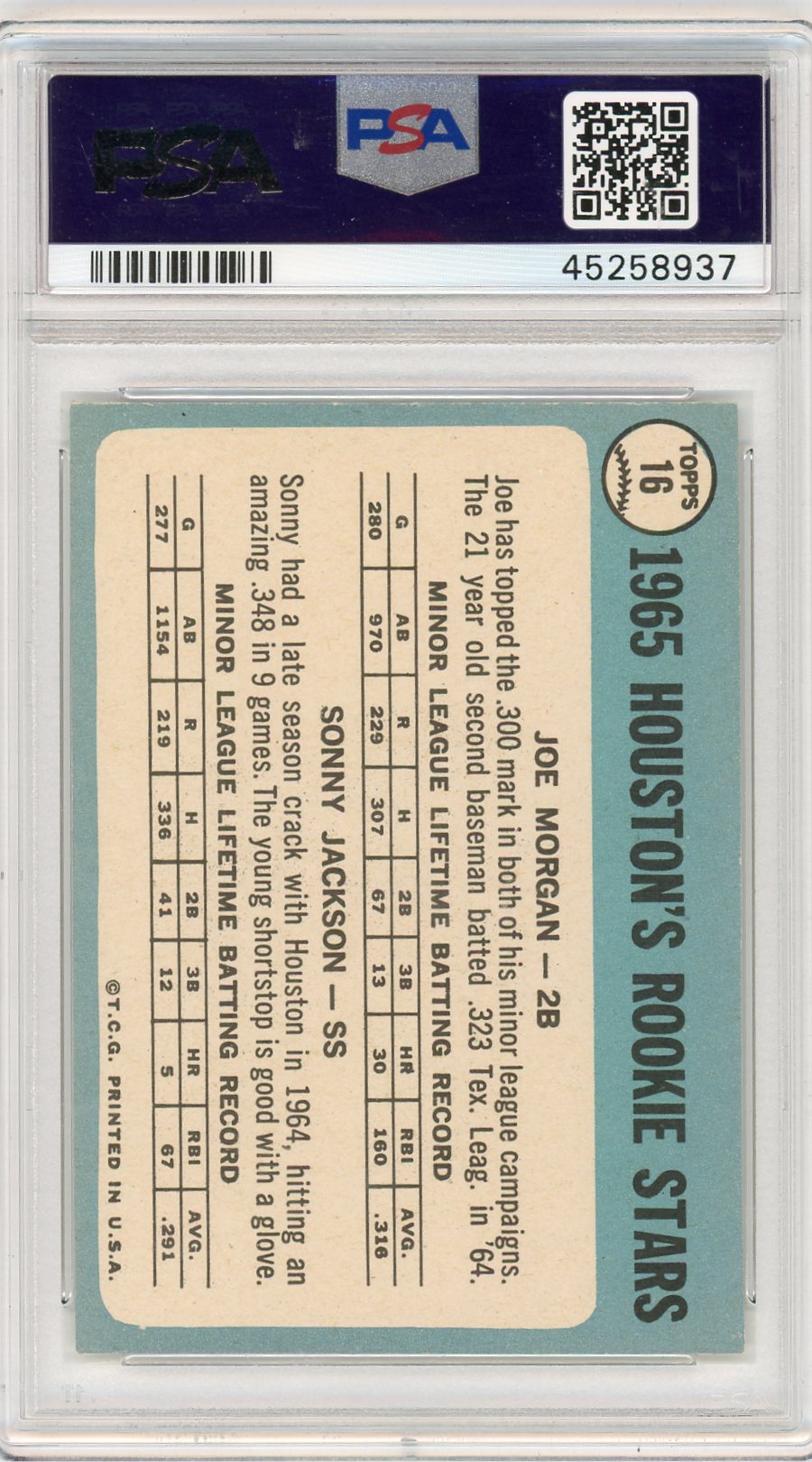 1965 Topps Astros Rookies #16 J. Morgan S. Jackson PSA 8