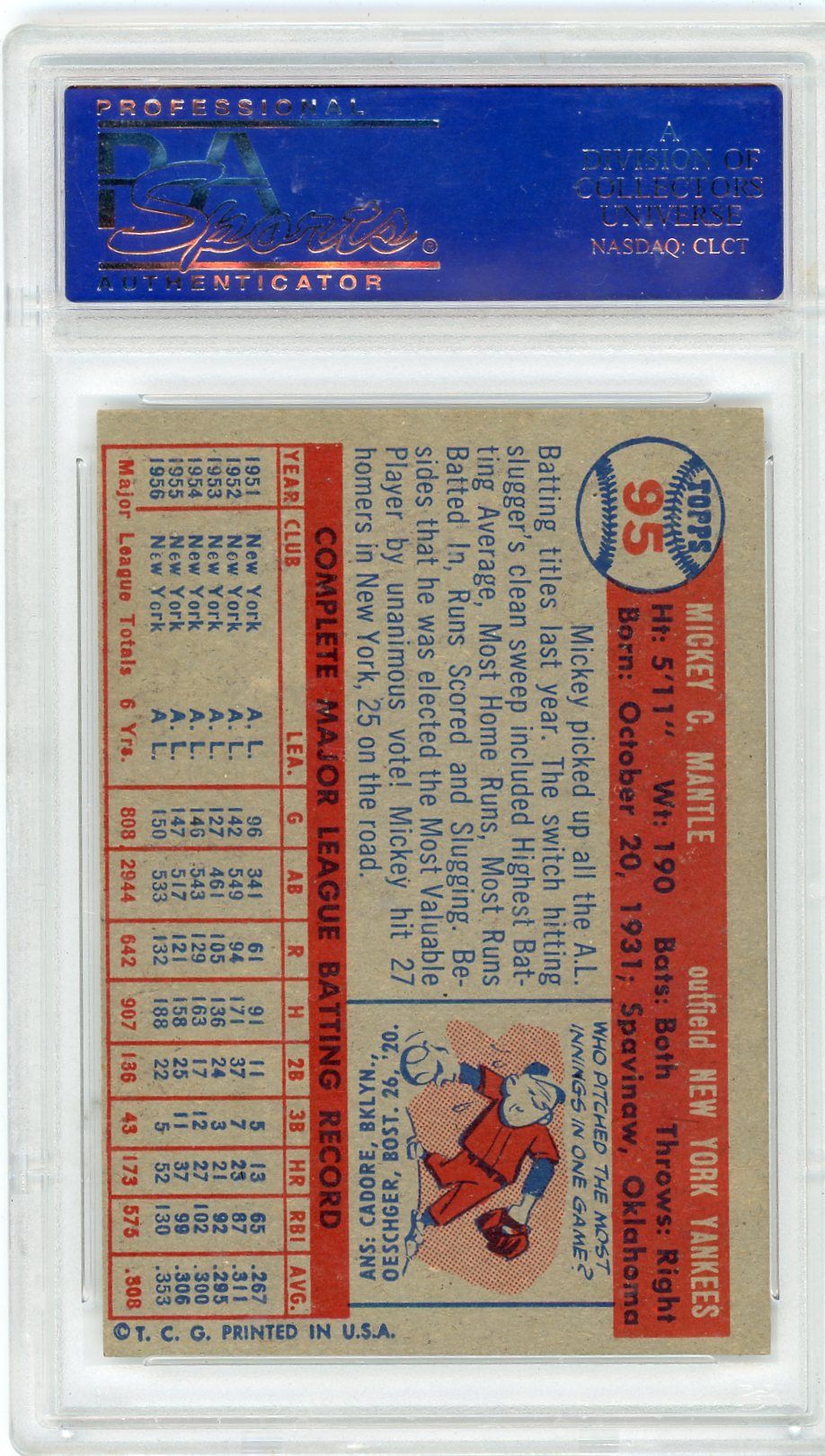 1957 Topps Mickey Mantle #95 PSA 6