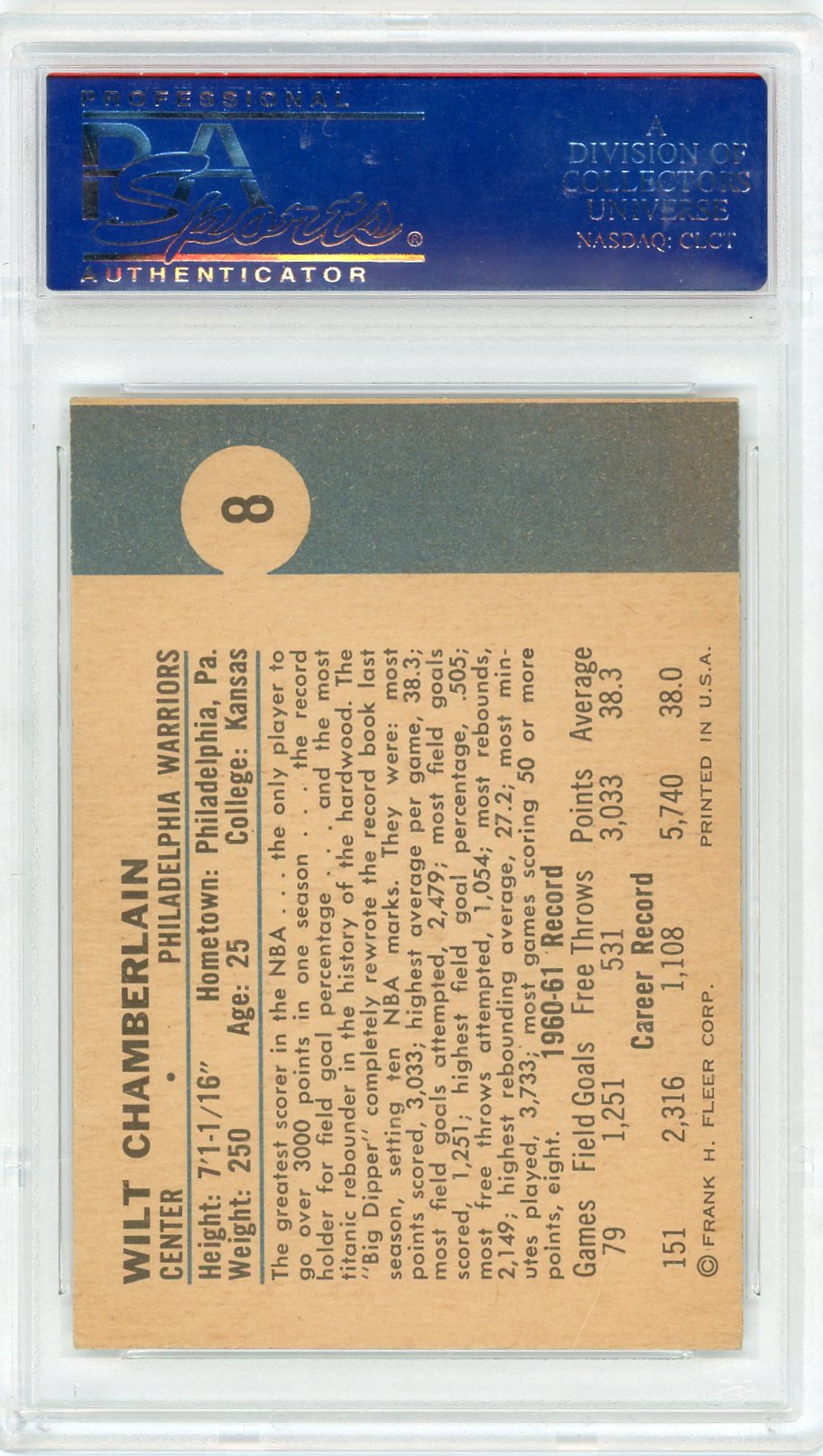 1961 Fleer Wilt Chamberlain #8 PSA 6