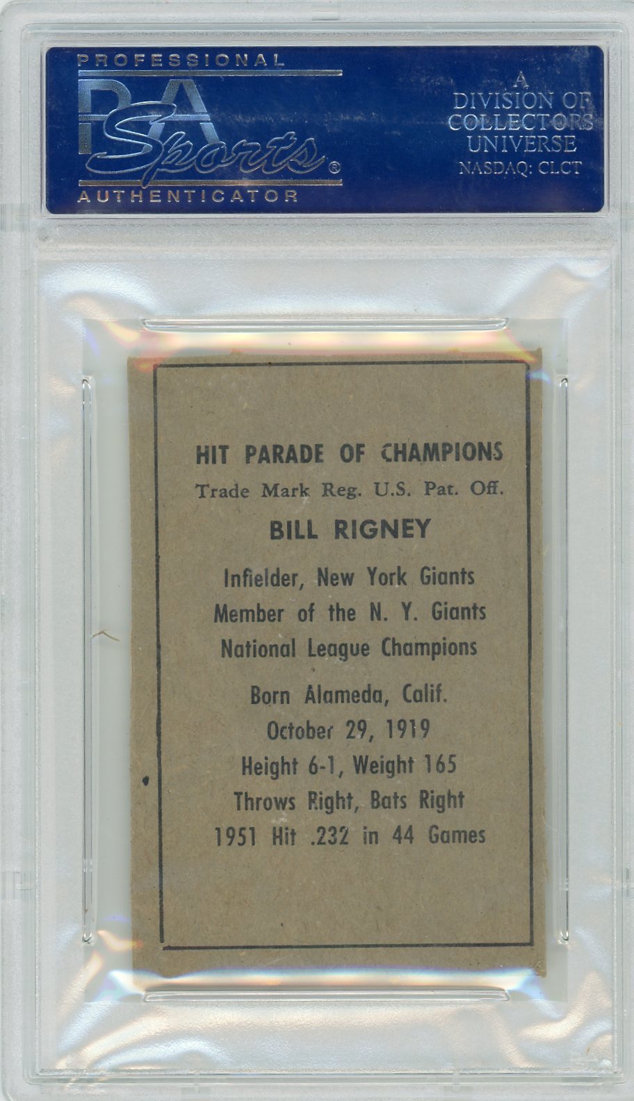 1952 Berk Ross Bill Rigney PSA 8
