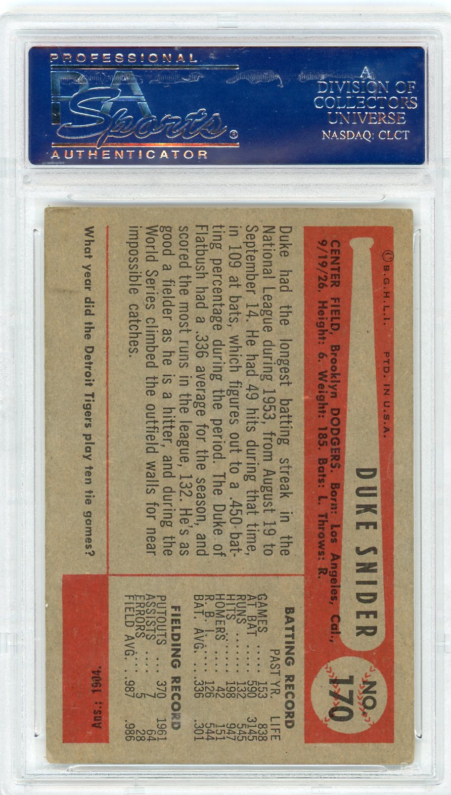 1954 Bowman Duke Snider #170 PSA 4.5