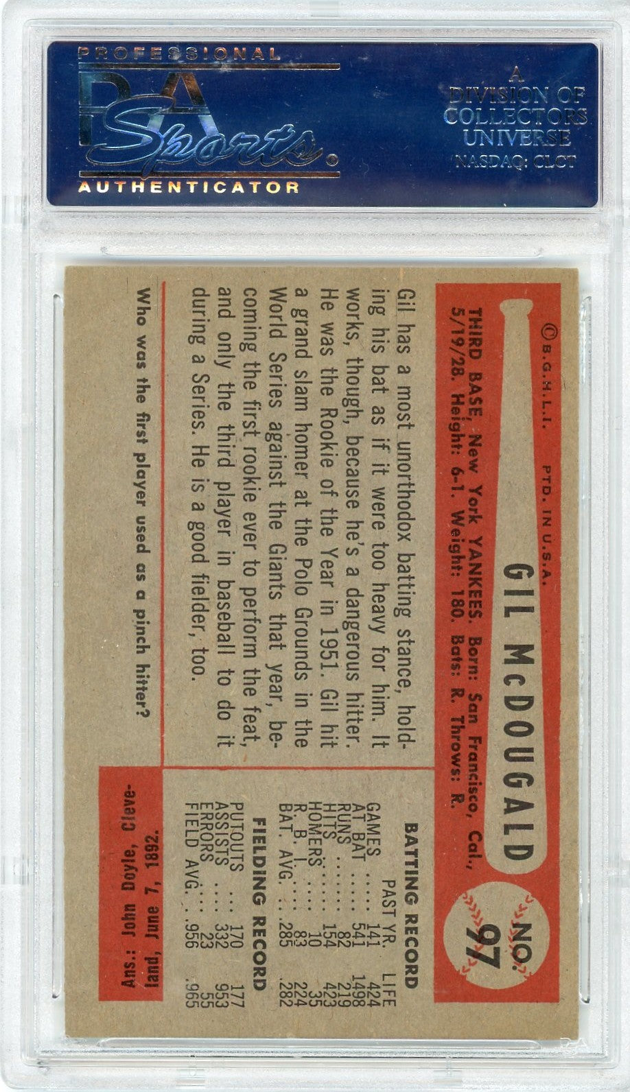 1954 Bowman Gil Mcdougald #97 PSA 6