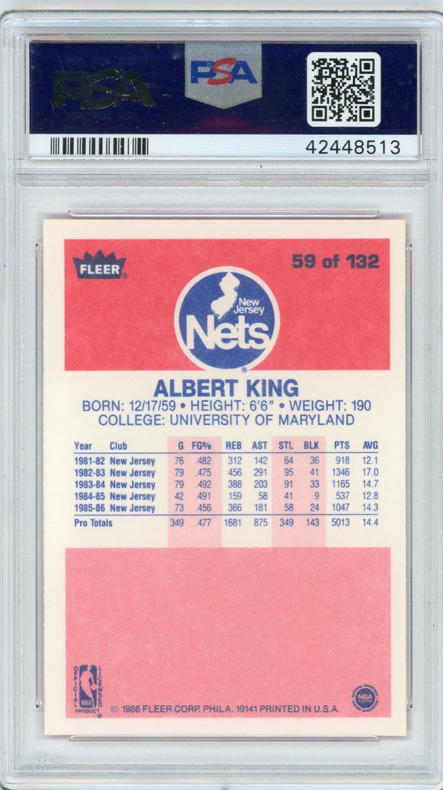 1986 Fleer Albert King #59 PSA 9