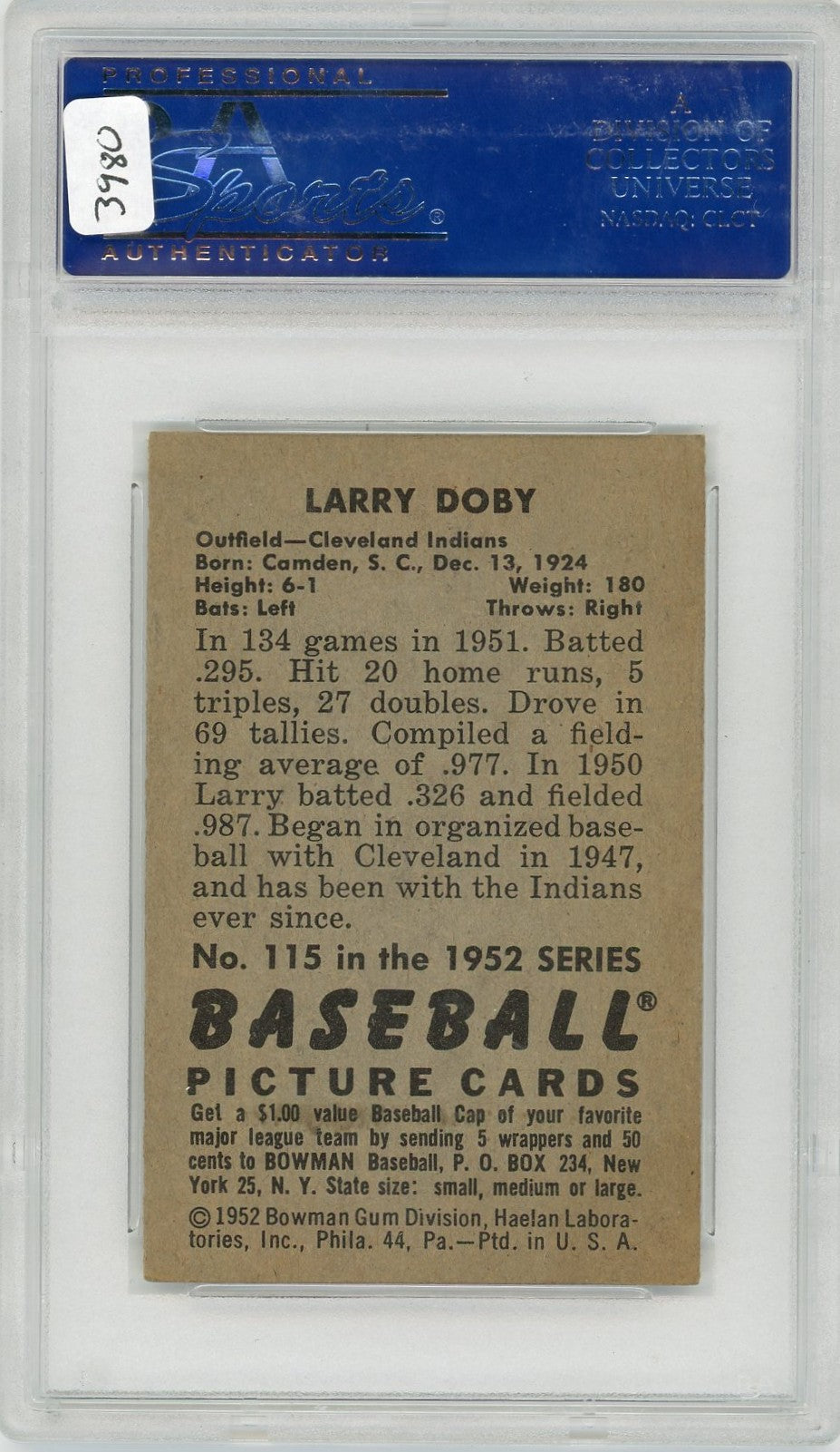 1952 Bowman Larry Doby #115 PSA 7 Oc