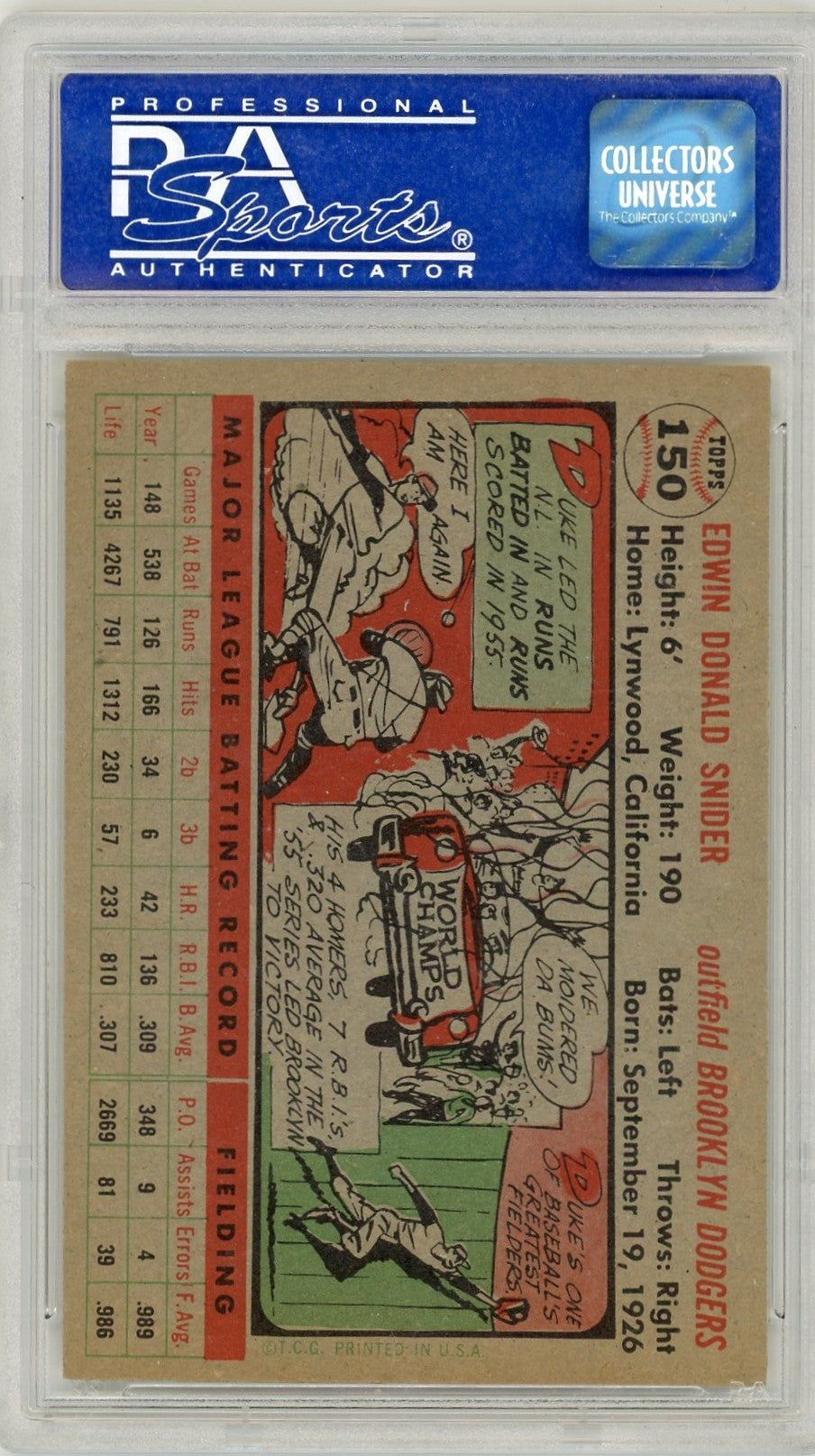 1956 Topps Duke Snider #150 Gray Back PSA 7