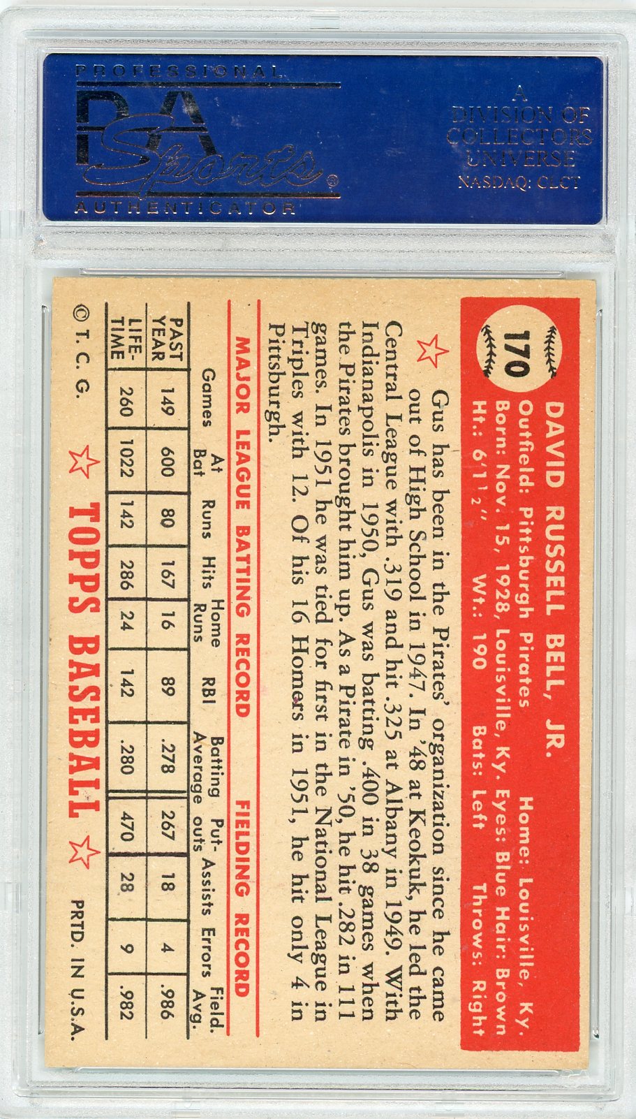 1952 Topps Gus Bell #170 PSA 7