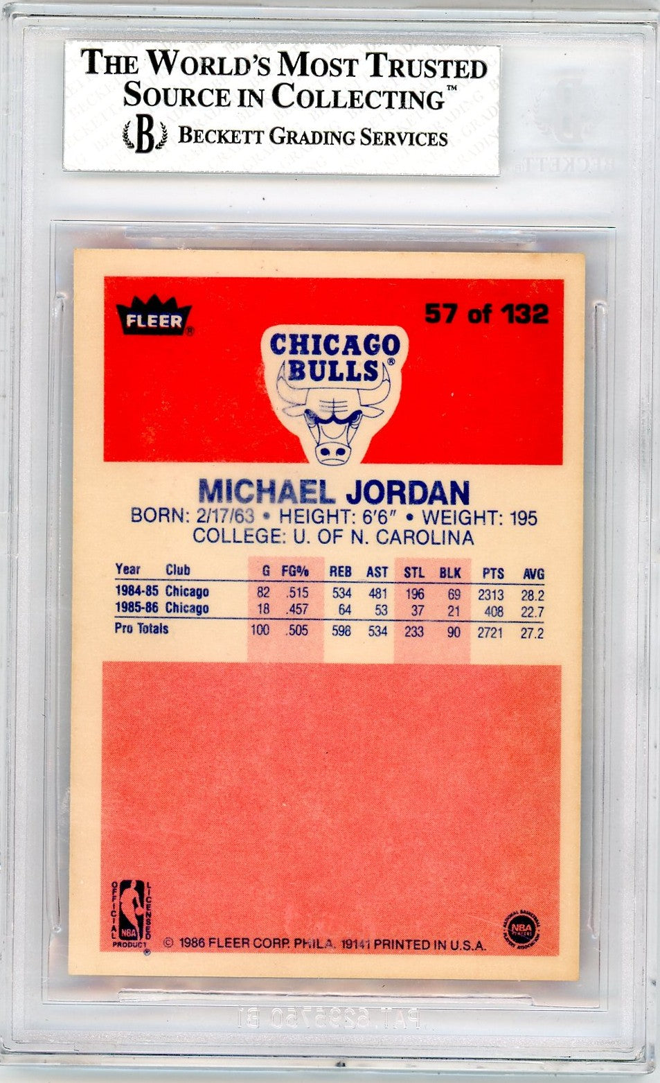 1986 Fleer Michael Jordan #57 BGS 7 Rookie