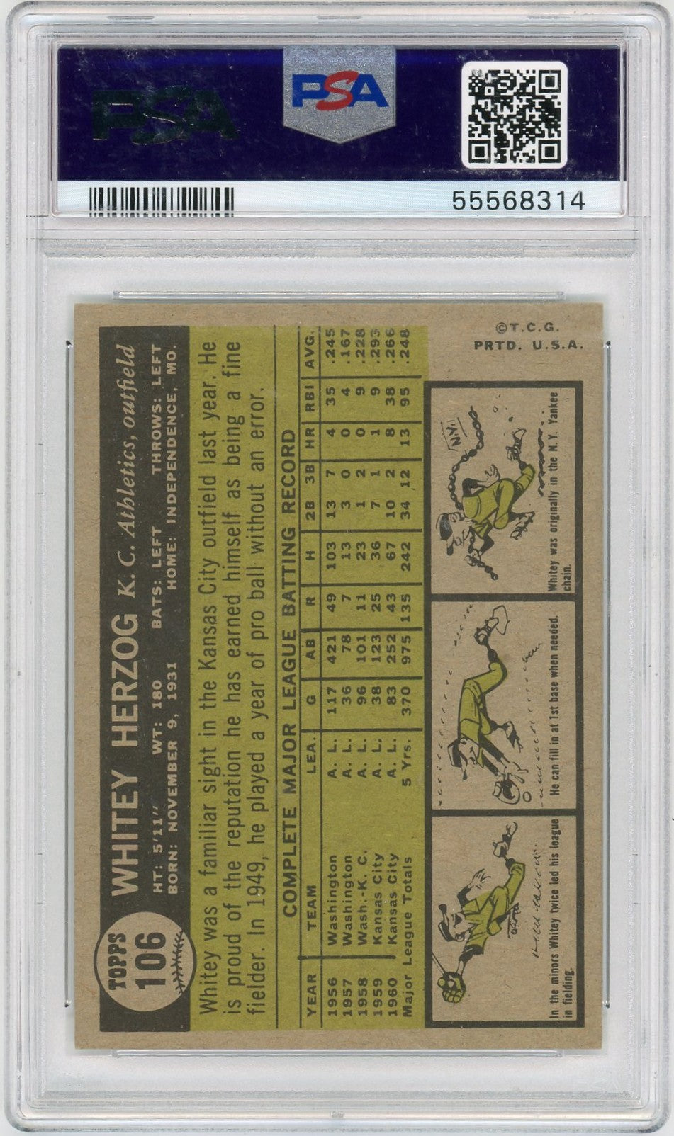 1961 Topps Whitey Herzog #106 PSA 8