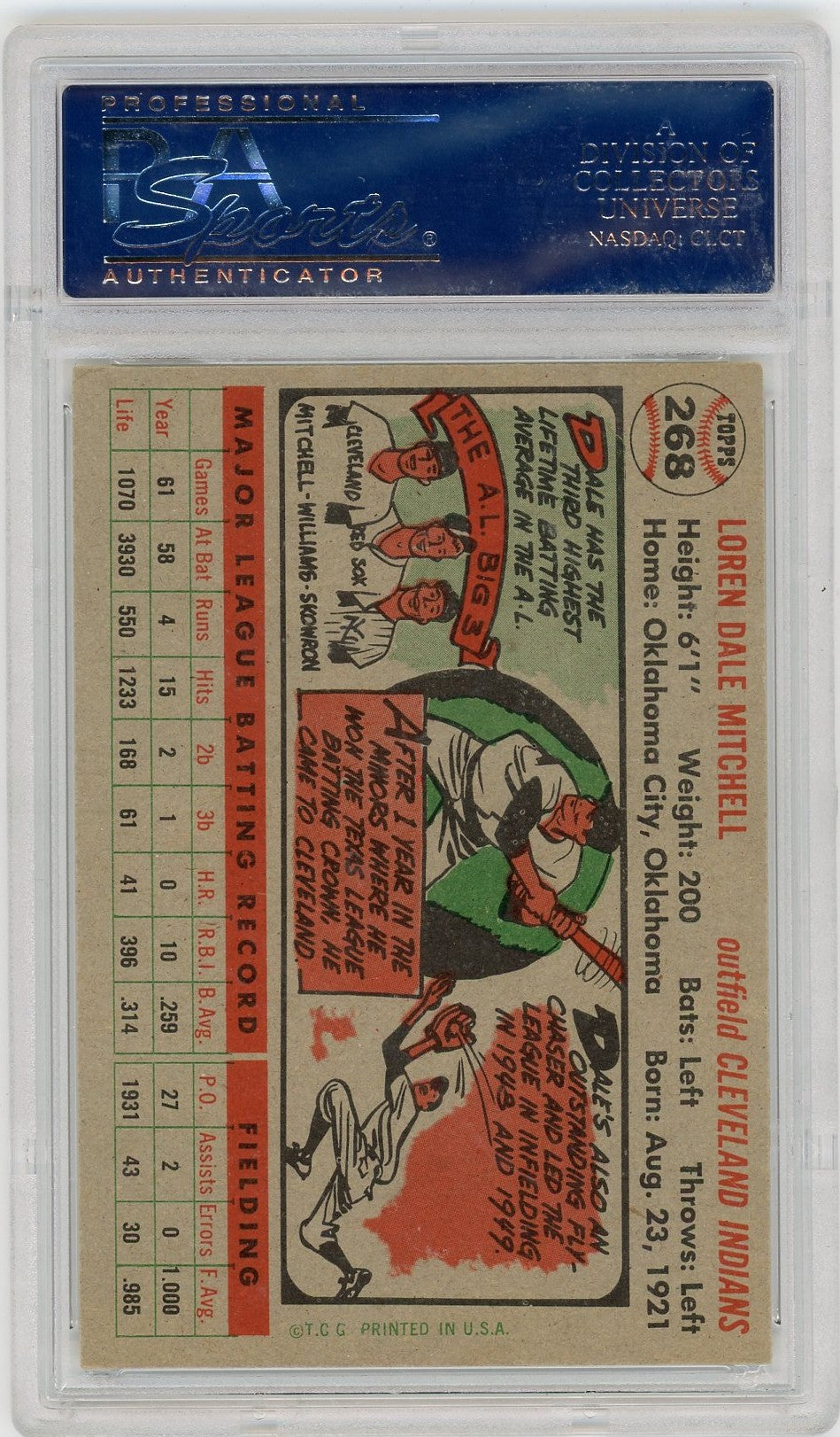 1956 Topps Dale Mitchell #268 PSA 7