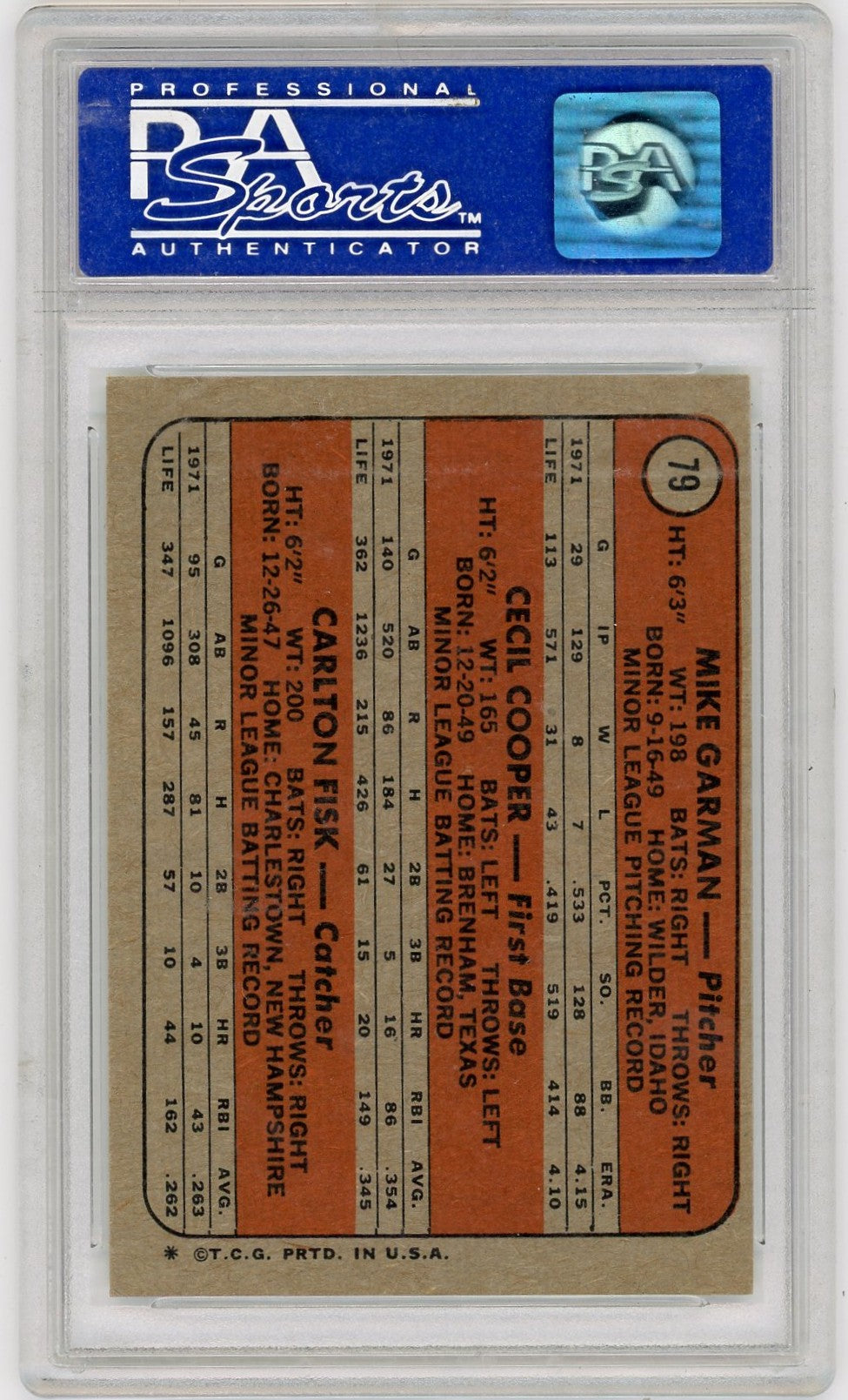 1972 Topps Red Sox Rookies #79 Garman Cooper Fisk PSA 8