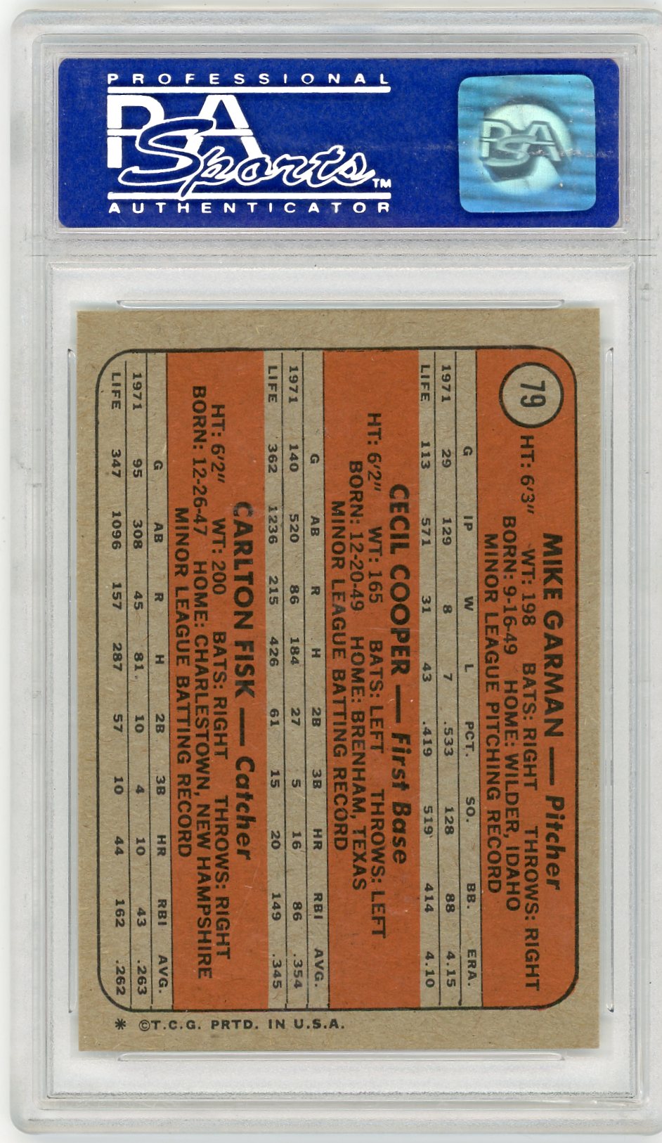 1972 Topps Red Sox Rookies #79 Garman Cooper Fisk PSA 7