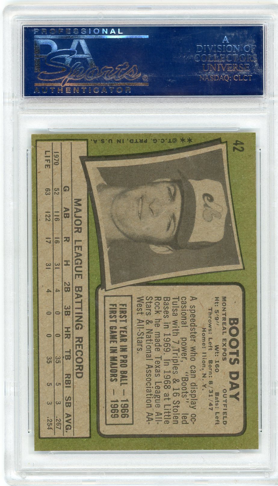 1971 Topps Boots Day #42 Stadium Lights Behind Ear PSA 8