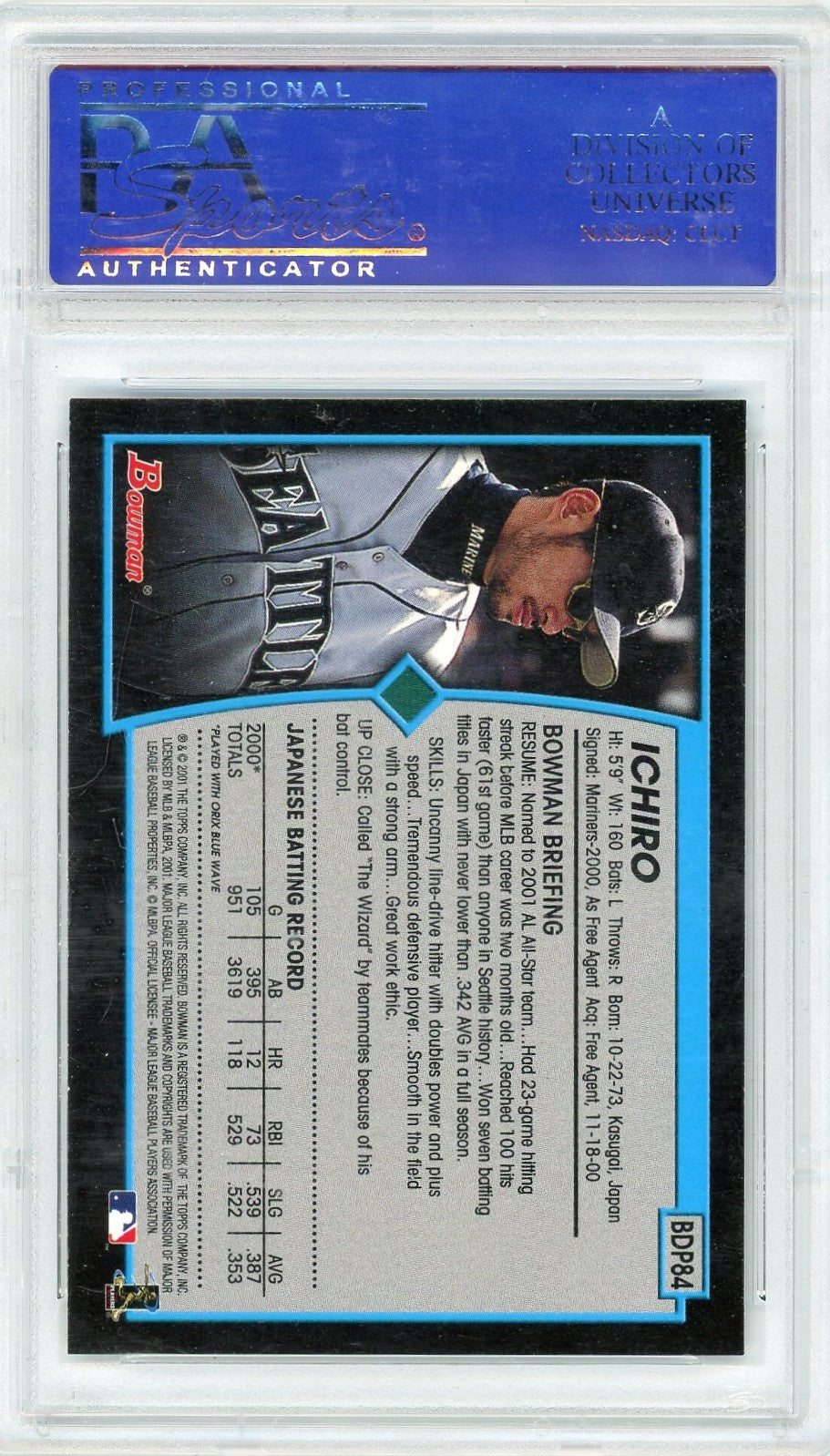 2001 Bowman Draft Picks Ichiro Suzuki #84 PSA 10