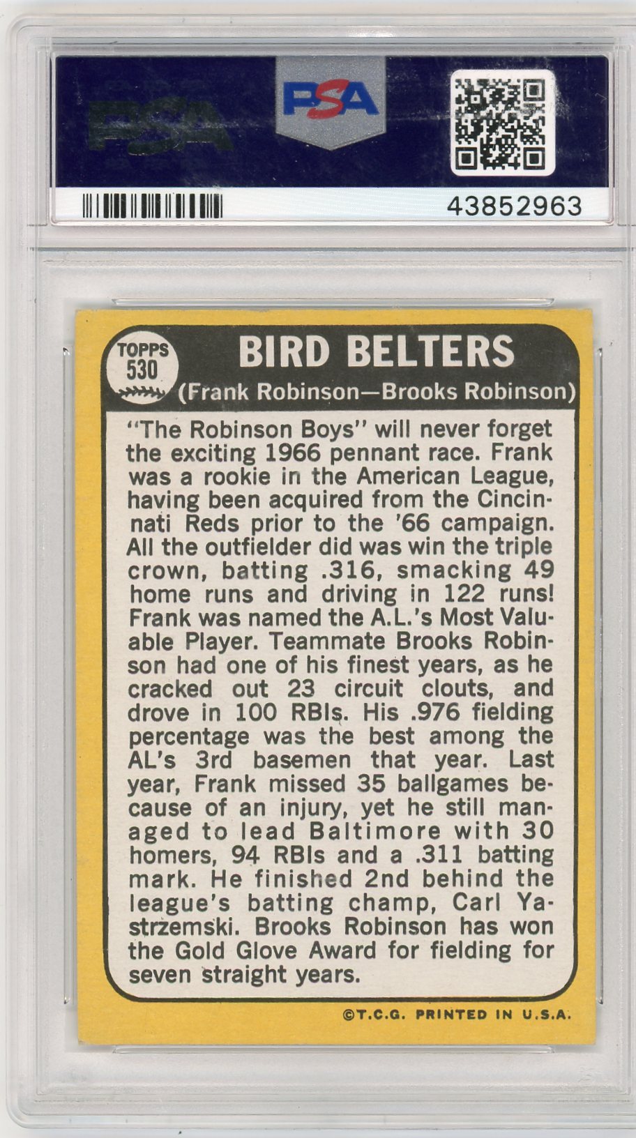 1968 Topps Bird Belters #530 F. Robinson B. Robinson PSA 9