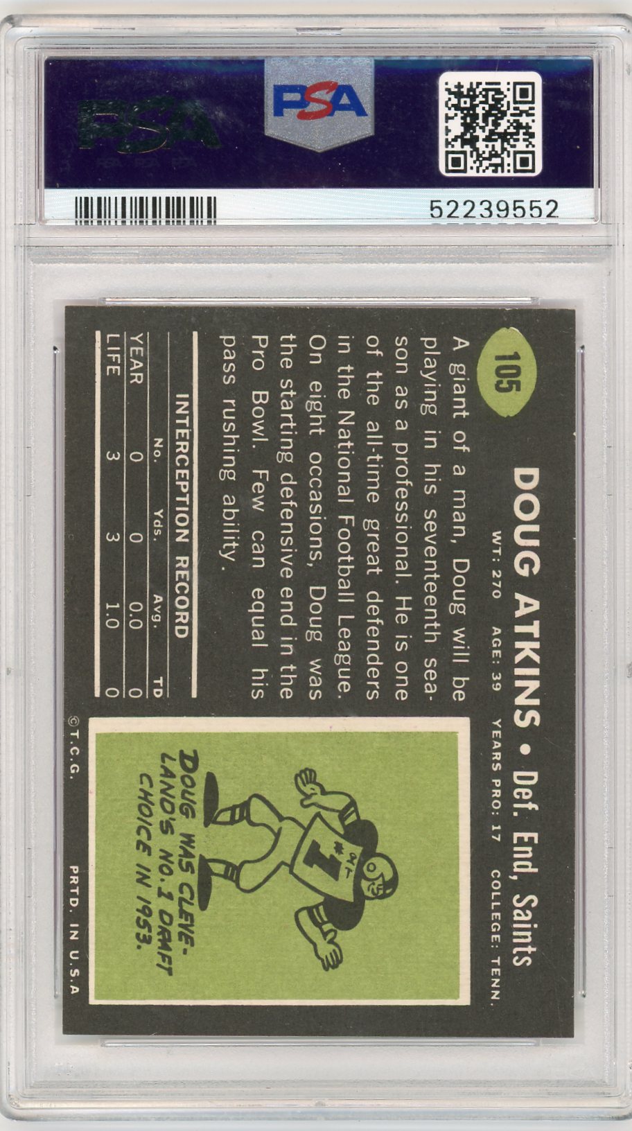 1969 Topps Doug Atkins #105 PSA 8.5