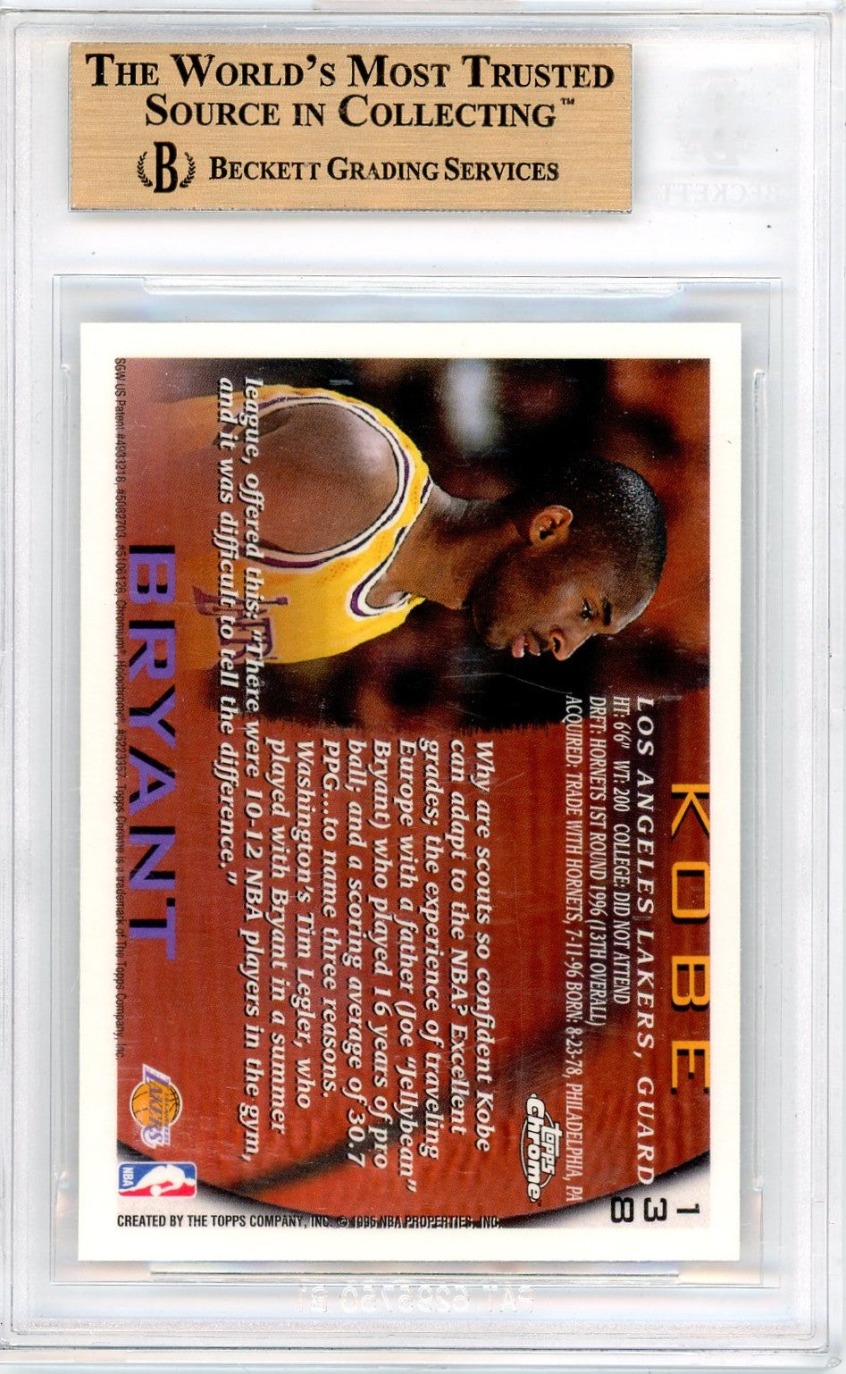 1996 Topps Chrome Kobe Bryant #138 BGS 9.5 Rookie