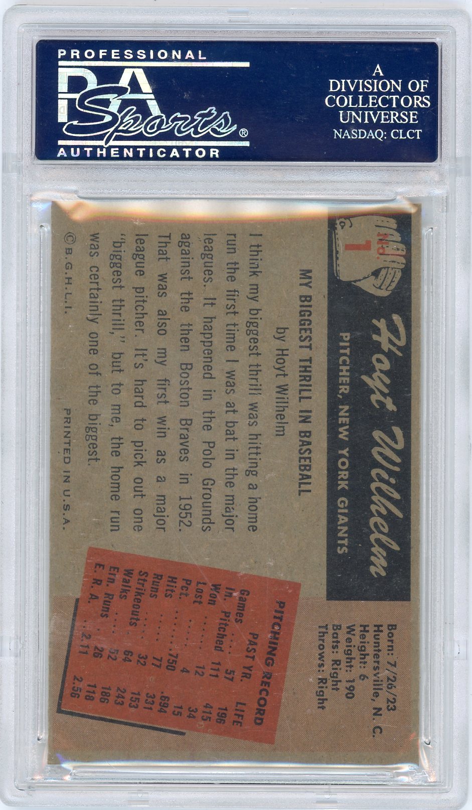 1955 Bowman Hoyt Wilhelm #1 PSA 8