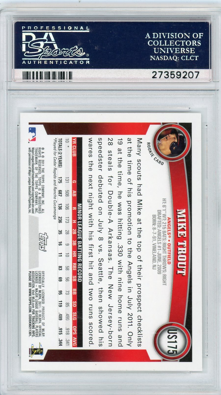 2011 Topps Update Mike Trout #US175 PSA 10