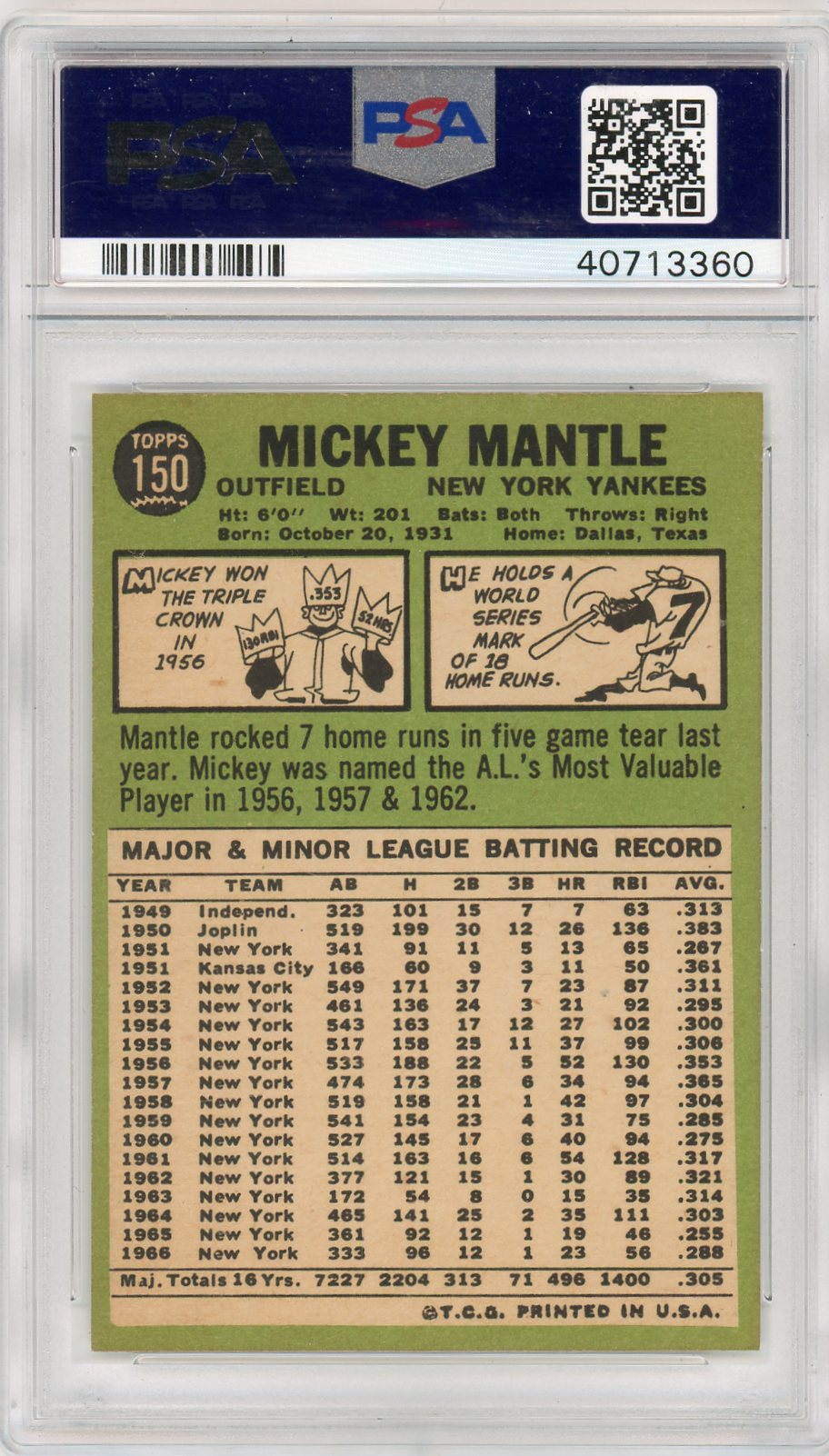 1967 Topps Mickey Mantle #150 PSA 4