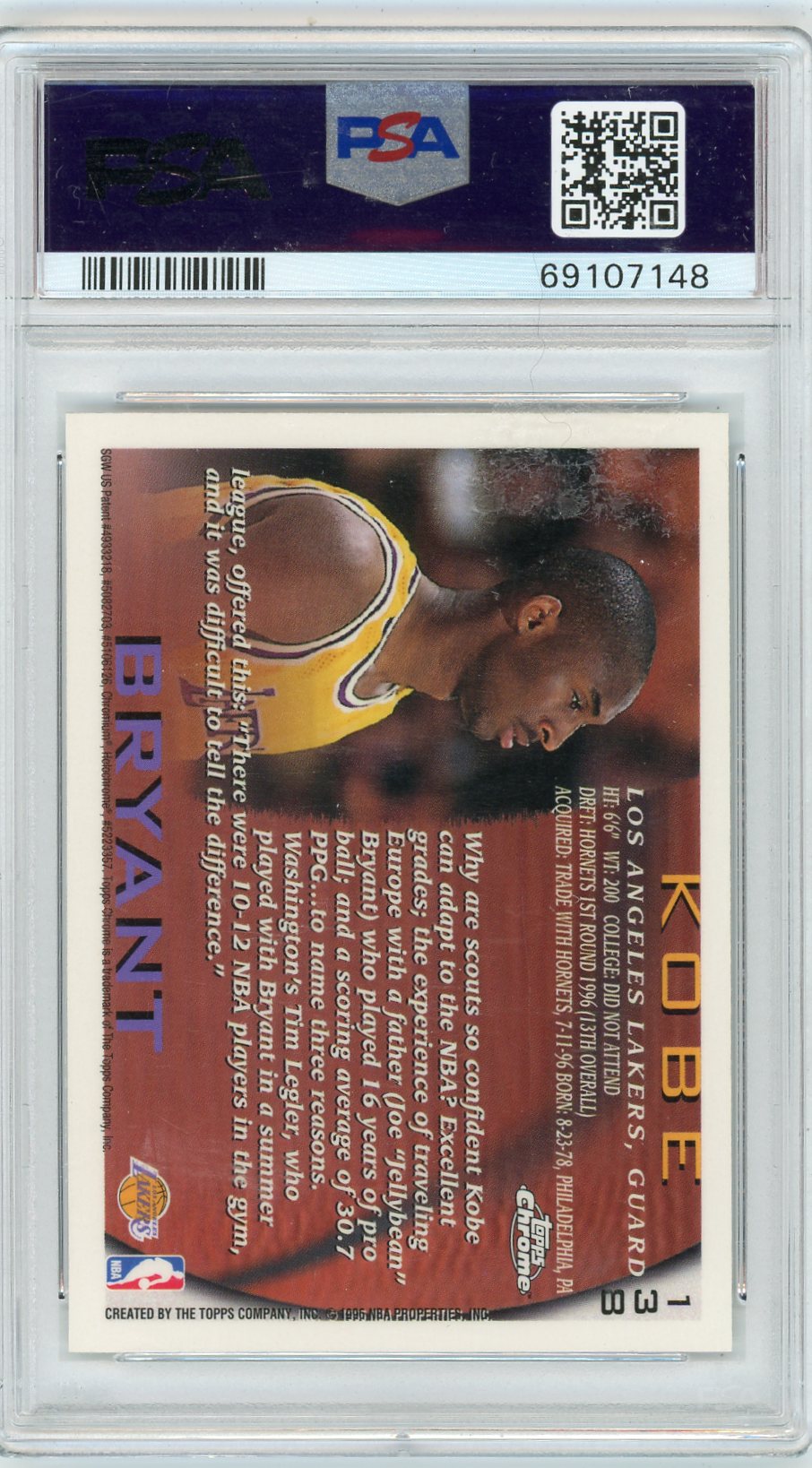 1996 Topps Chrome Kobe Bryant #138 PSA 8