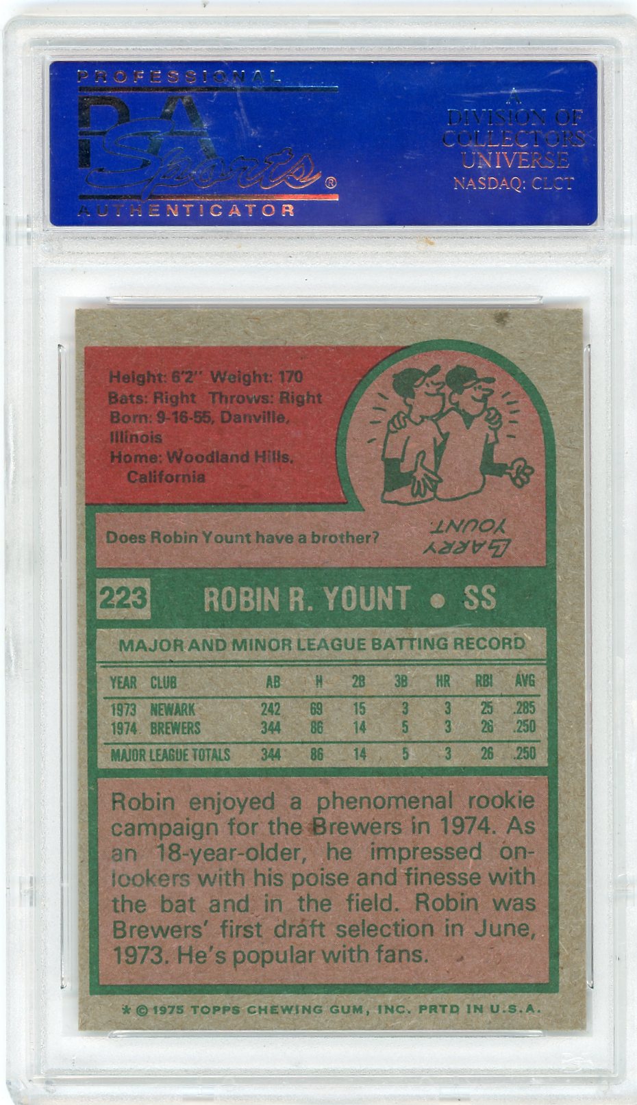 1975 Topps Robin Yount #223 PSA 8