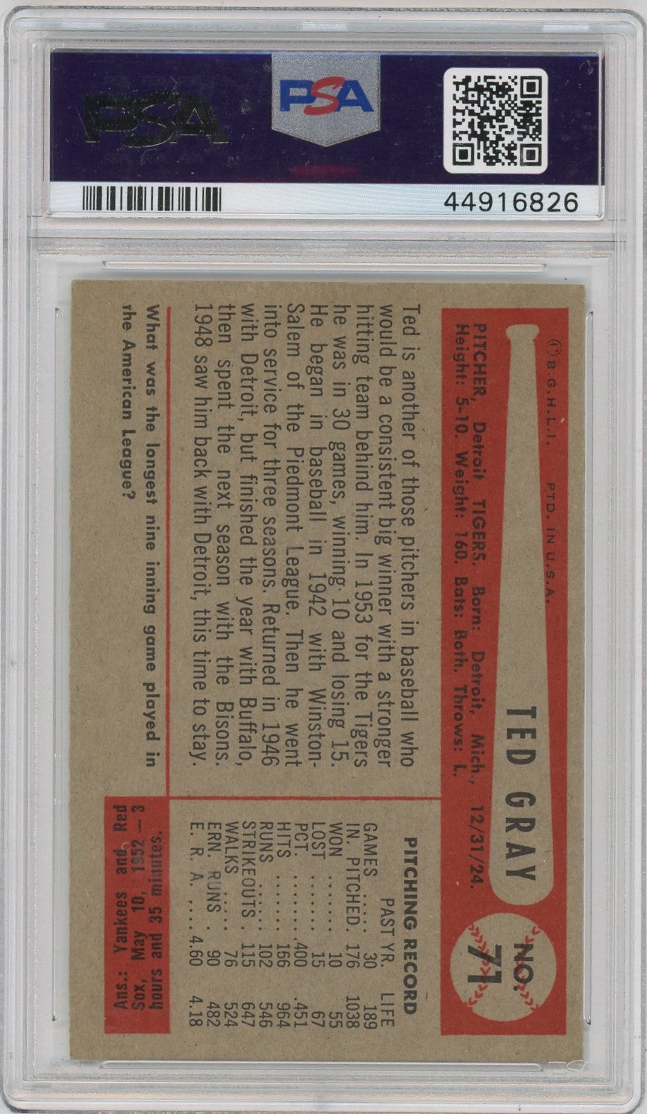 1954 Bowman Ted Gray #71 PSA 8