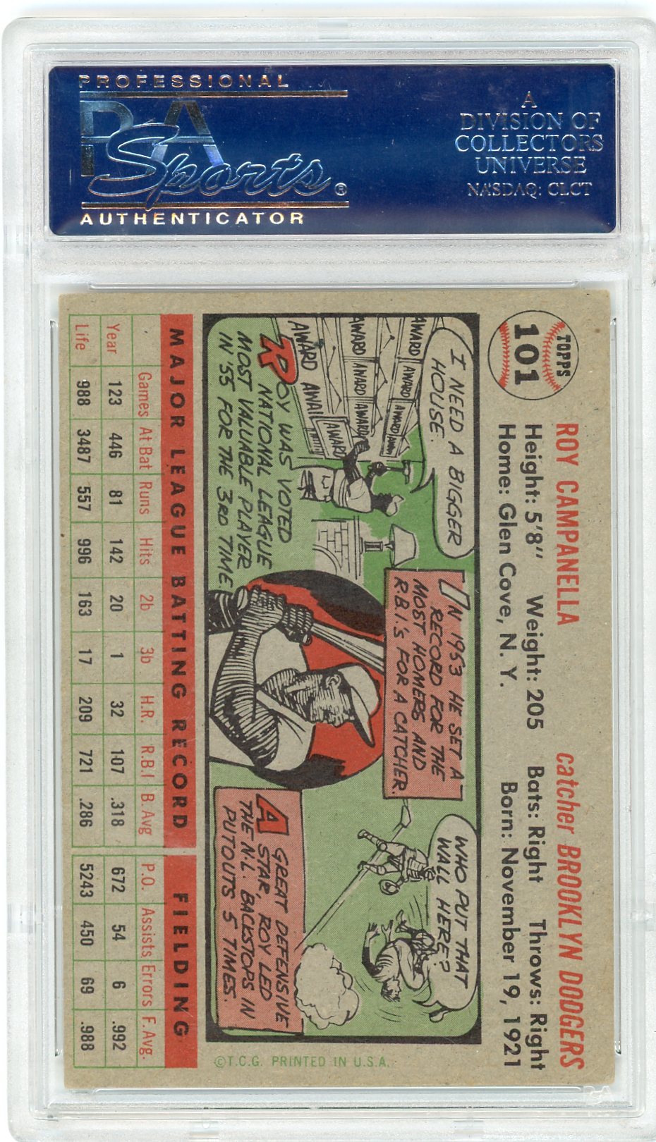 1956 Topps Roy Campanella #101 Gray Back PSA 5