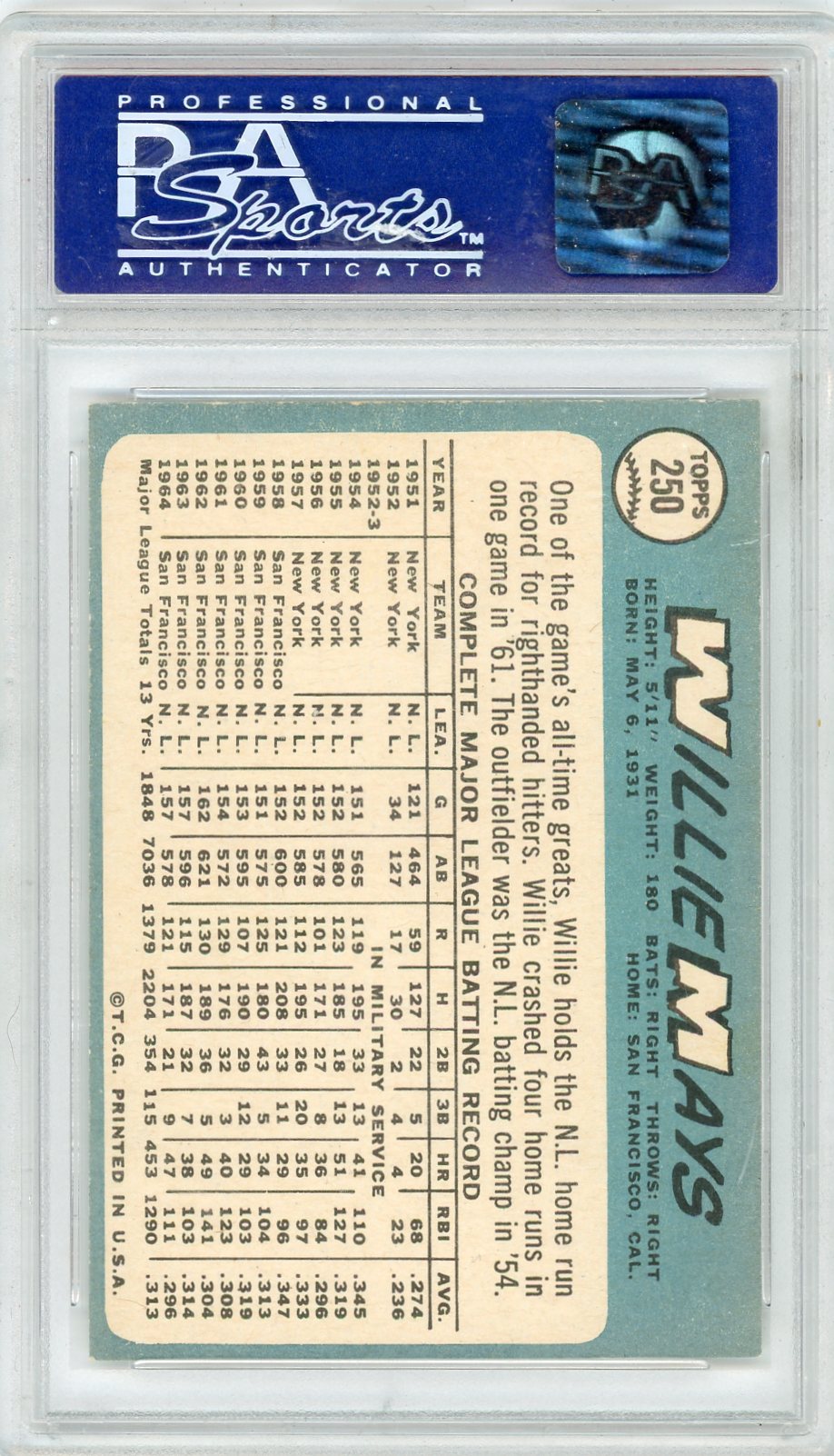 1965 Topps Willie Mays #250 PSA 8